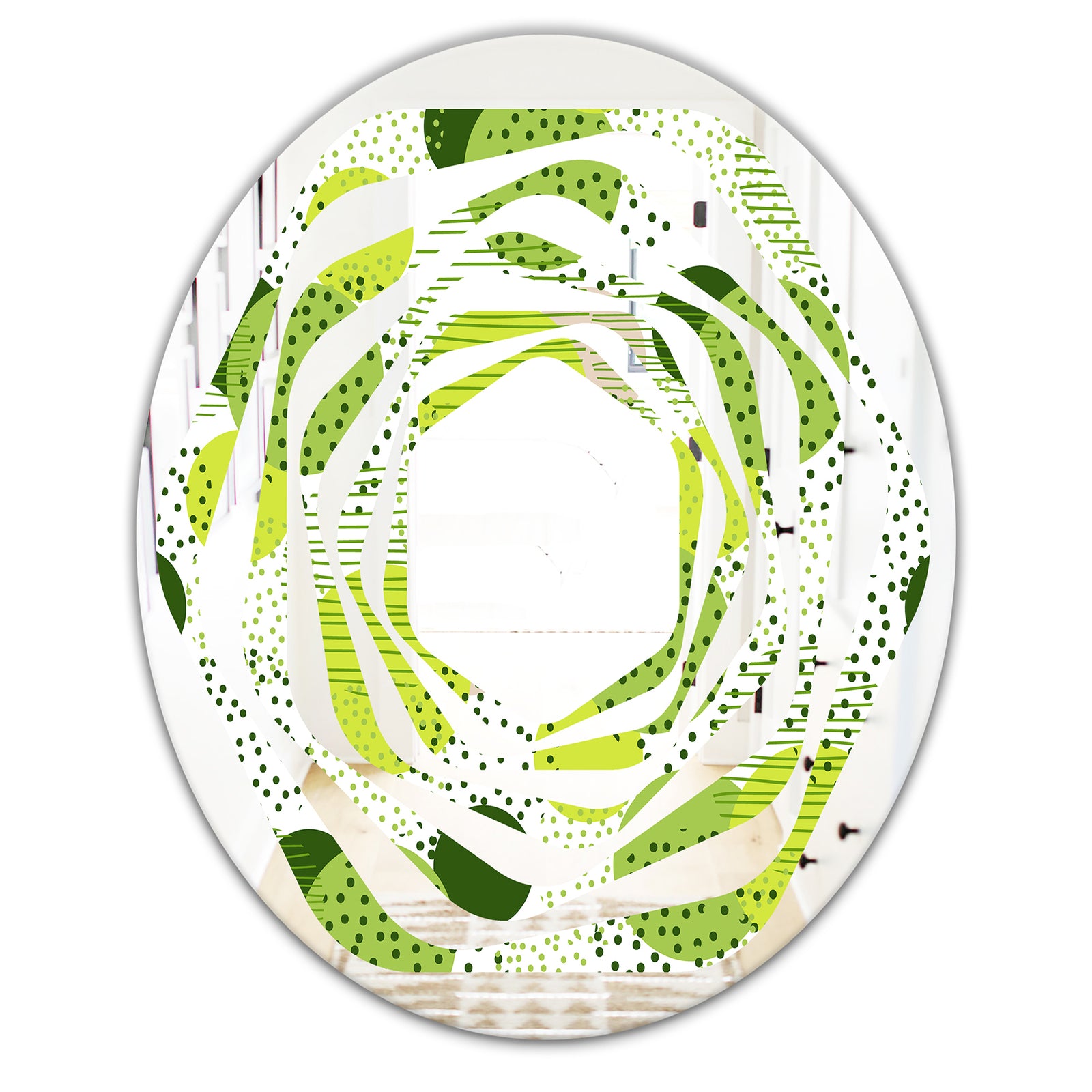 Circular Abstract Retro Geometric X - Modern Round or Oval Wall Mirror - Whirl