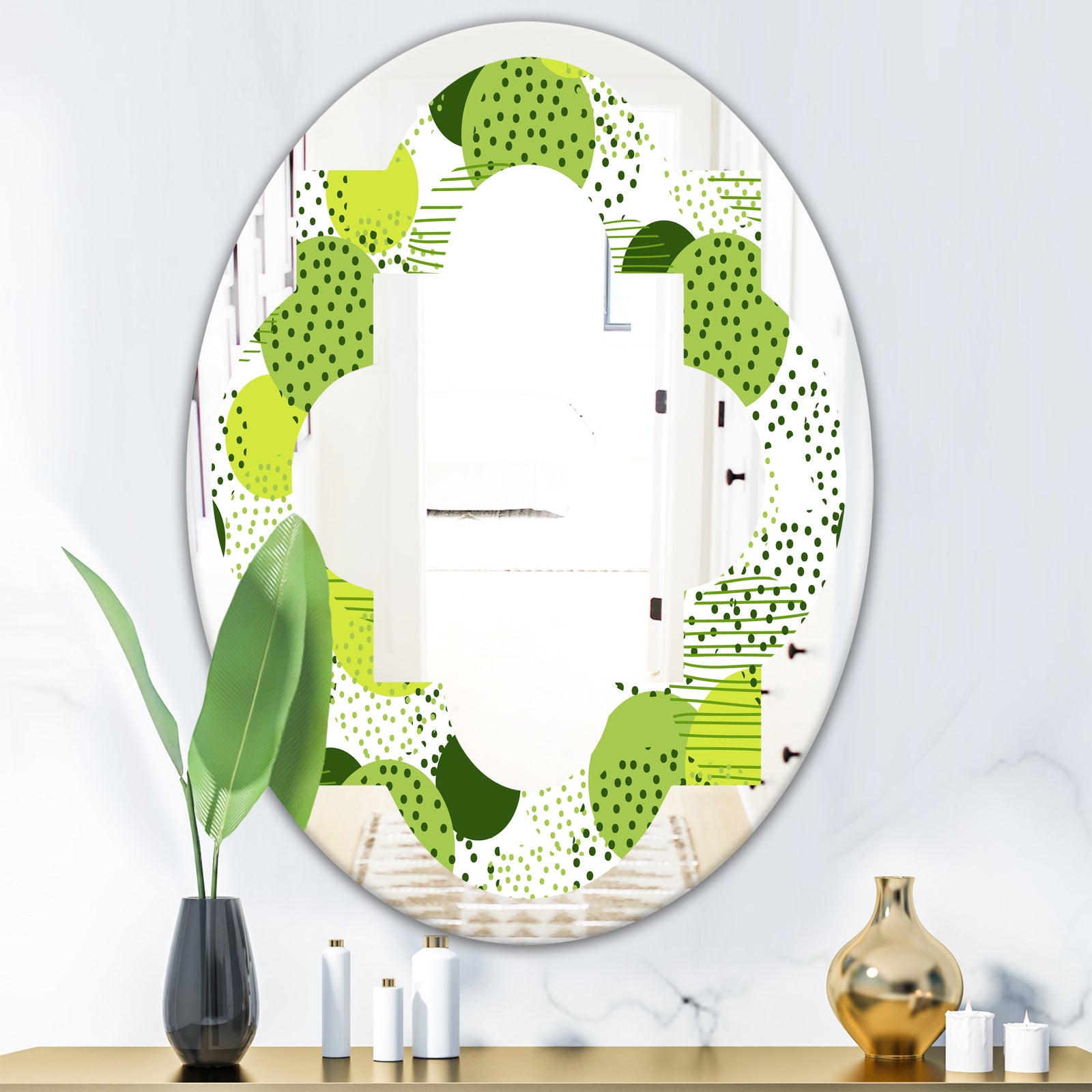 Circular Abstract Retro Geometric X - Modern Round or Oval Wall Mirror - Quatrefoil