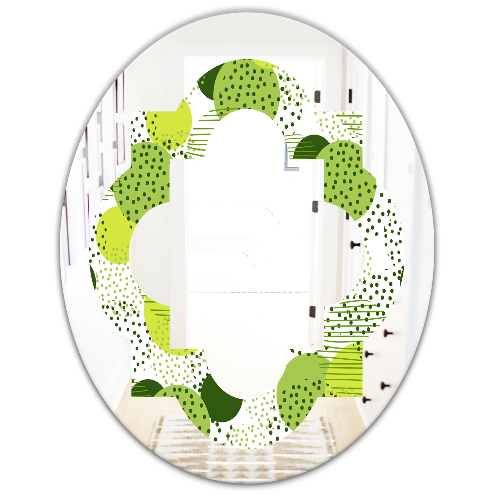 Circular Abstract Retro Geometric X - Modern Round or Oval Wall Mirror - Quatrefoil