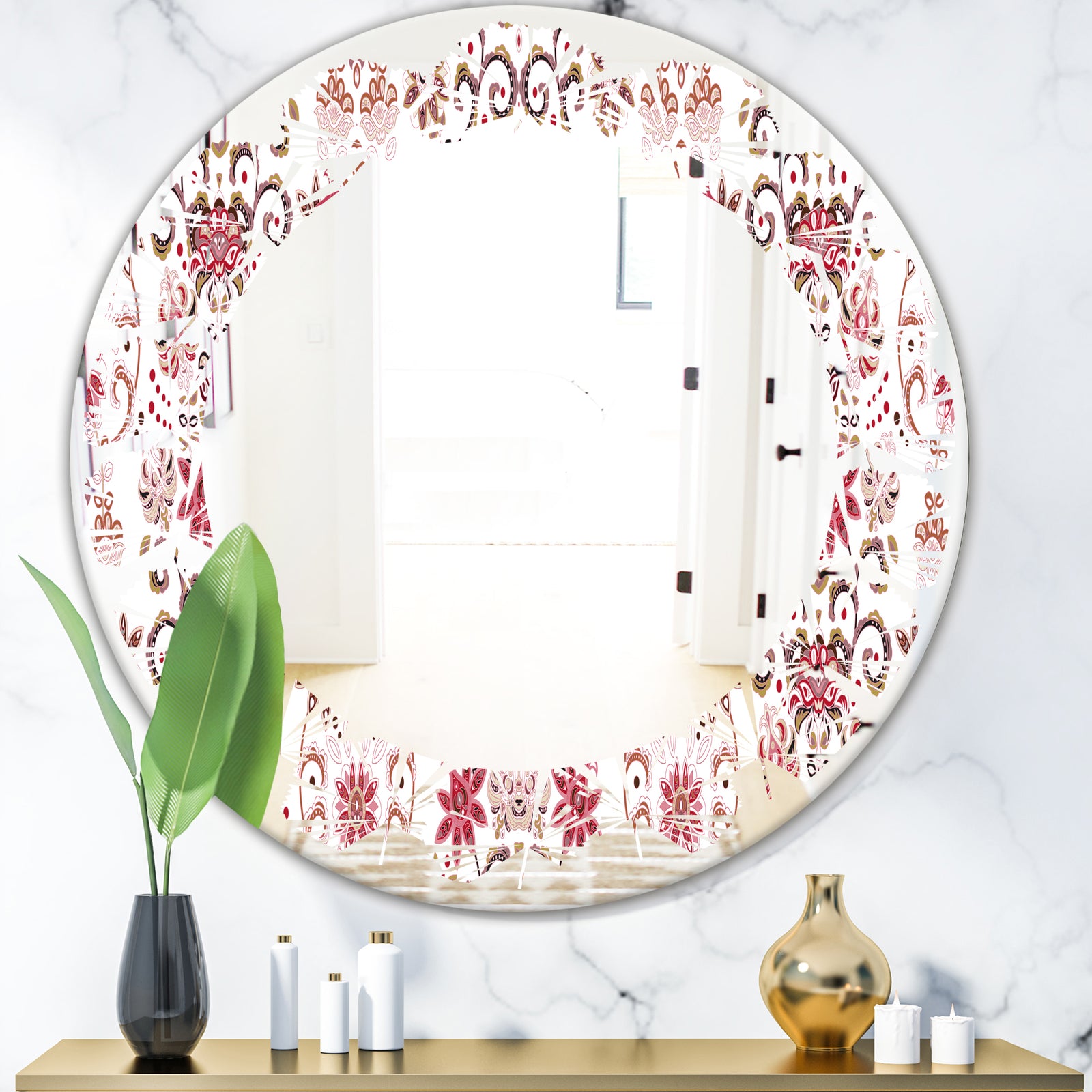 Ornamental Retro Pattern - Modern Round or Oval Wall Mirror - Leaves