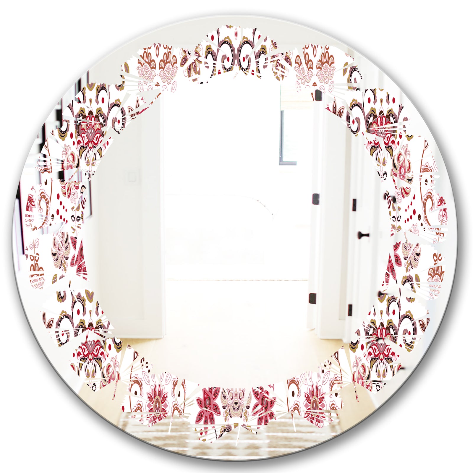 Ornamental Retro Pattern - Modern Round or Oval Wall Mirror - Leaves