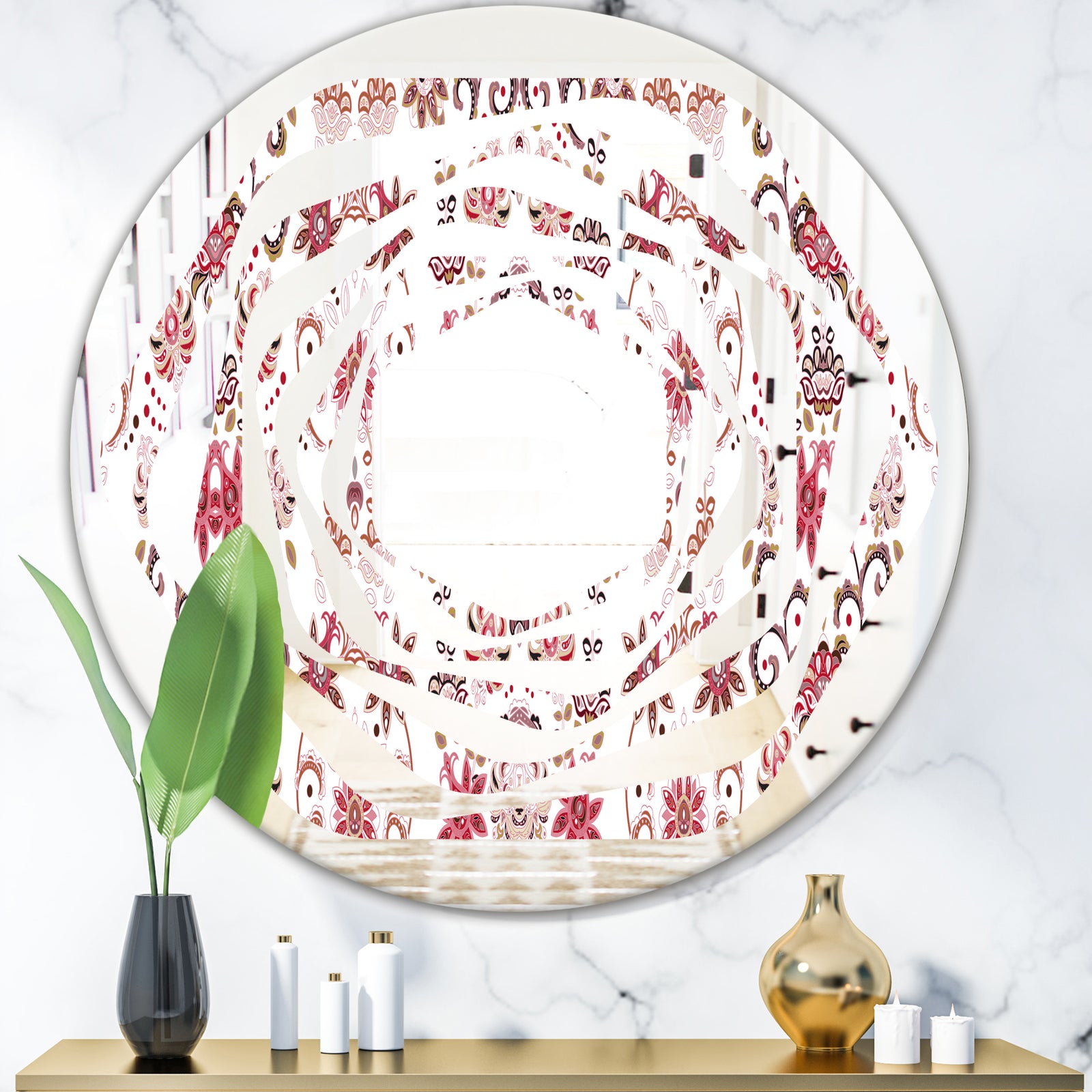 Ornamental Retro Pattern - Modern Round or Oval Wall Mirror - Whirl