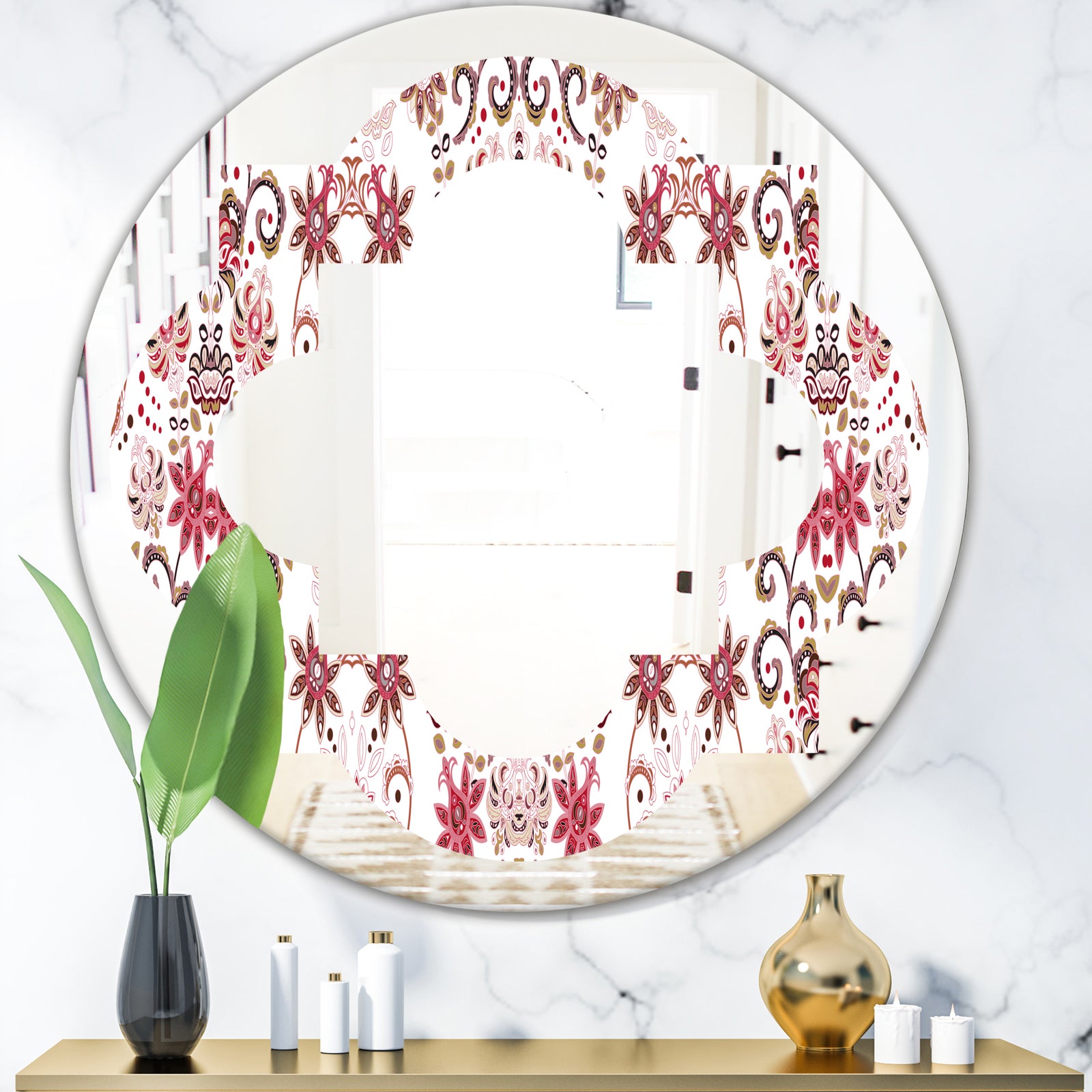 Ornamental Retro Pattern - Modern Round or Oval Wall Mirror - Quatrefoil