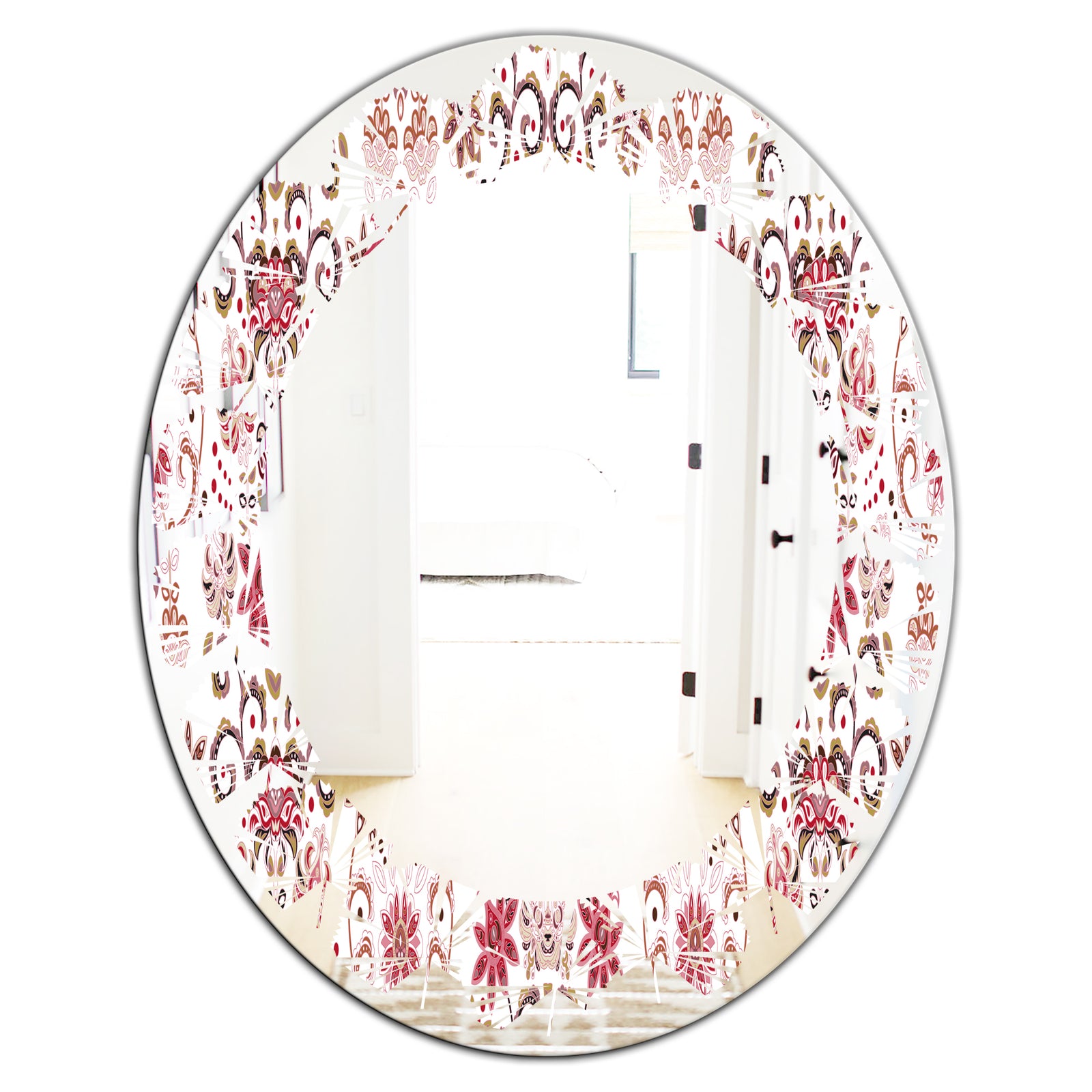 Ornamental Retro Pattern - Modern Round or Oval Wall Mirror - Leaves