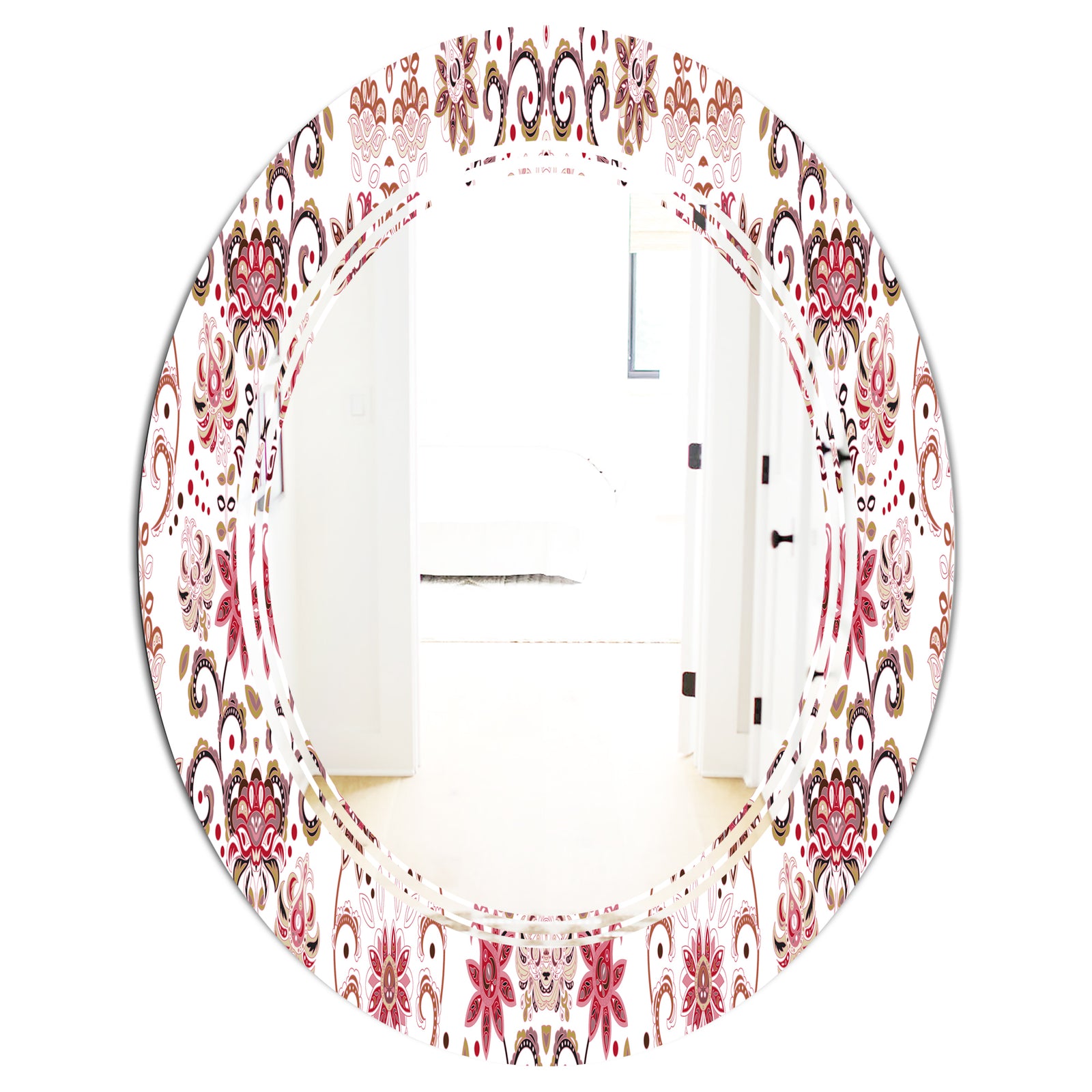 Ornamental Retro Pattern - Modern Round or Oval Wall Mirror - Triple C