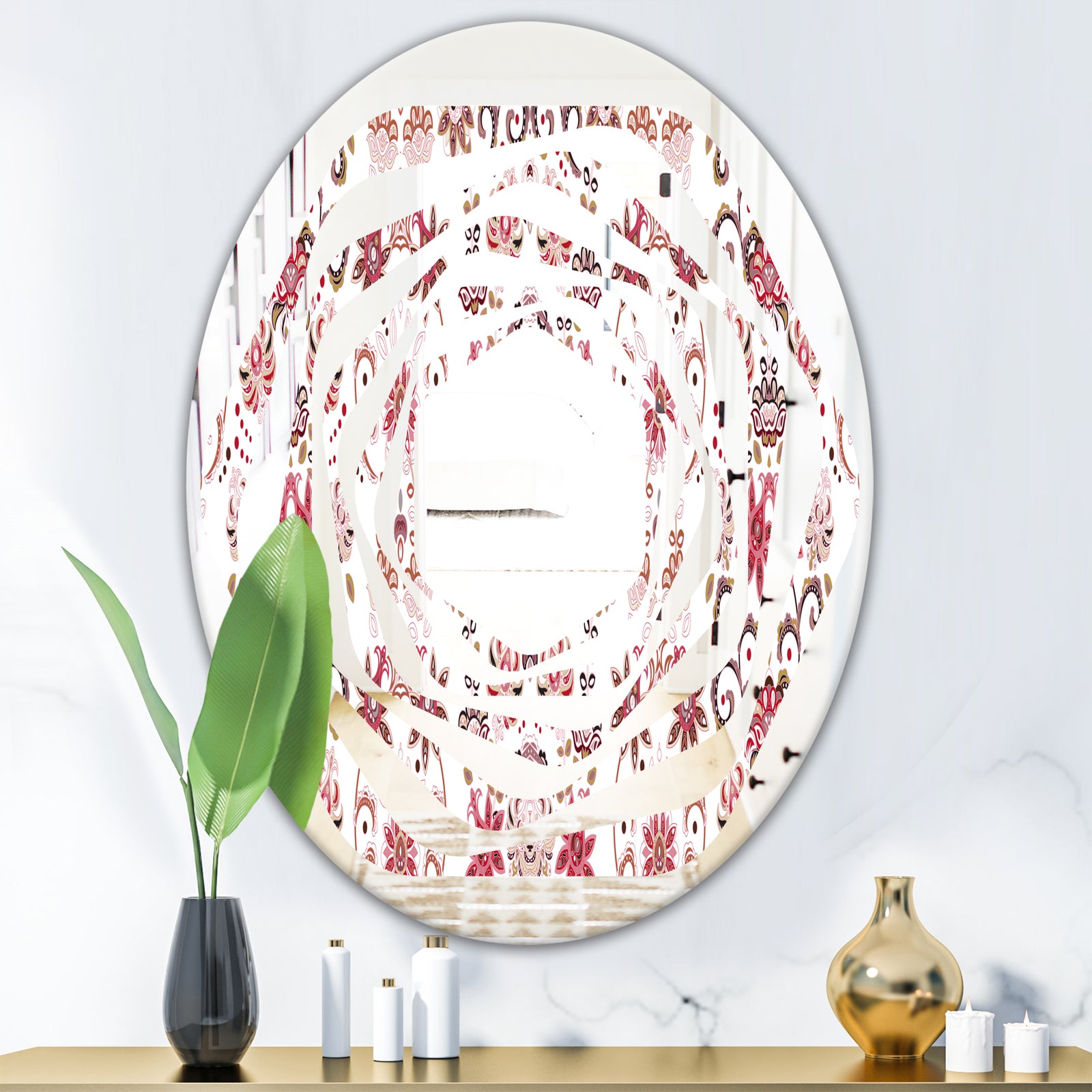 Ornamental Retro Pattern - Modern Round or Oval Wall Mirror - Whirl