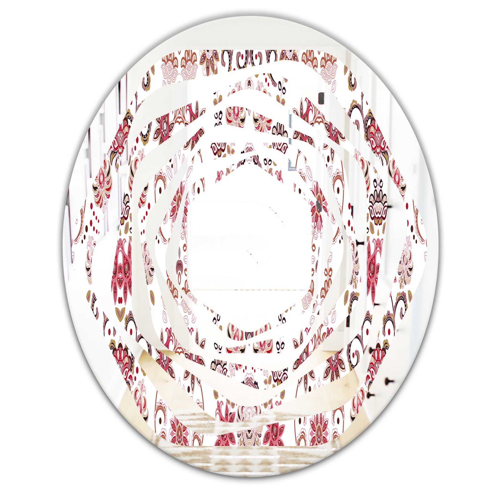 Ornamental Retro Pattern - Modern Round or Oval Wall Mirror - Whirl