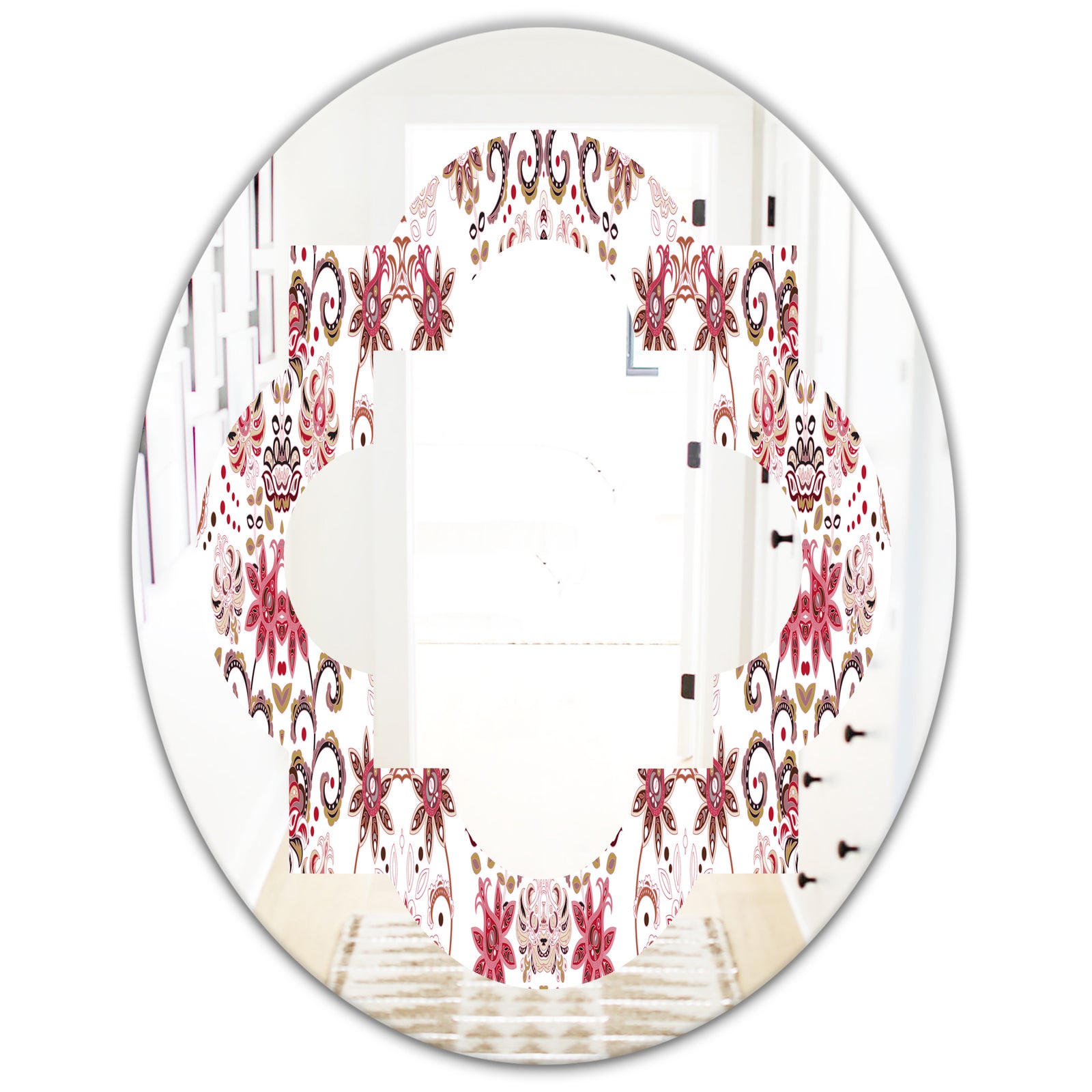 Ornamental Retro Pattern - Modern Round or Oval Wall Mirror - Quatrefoil
