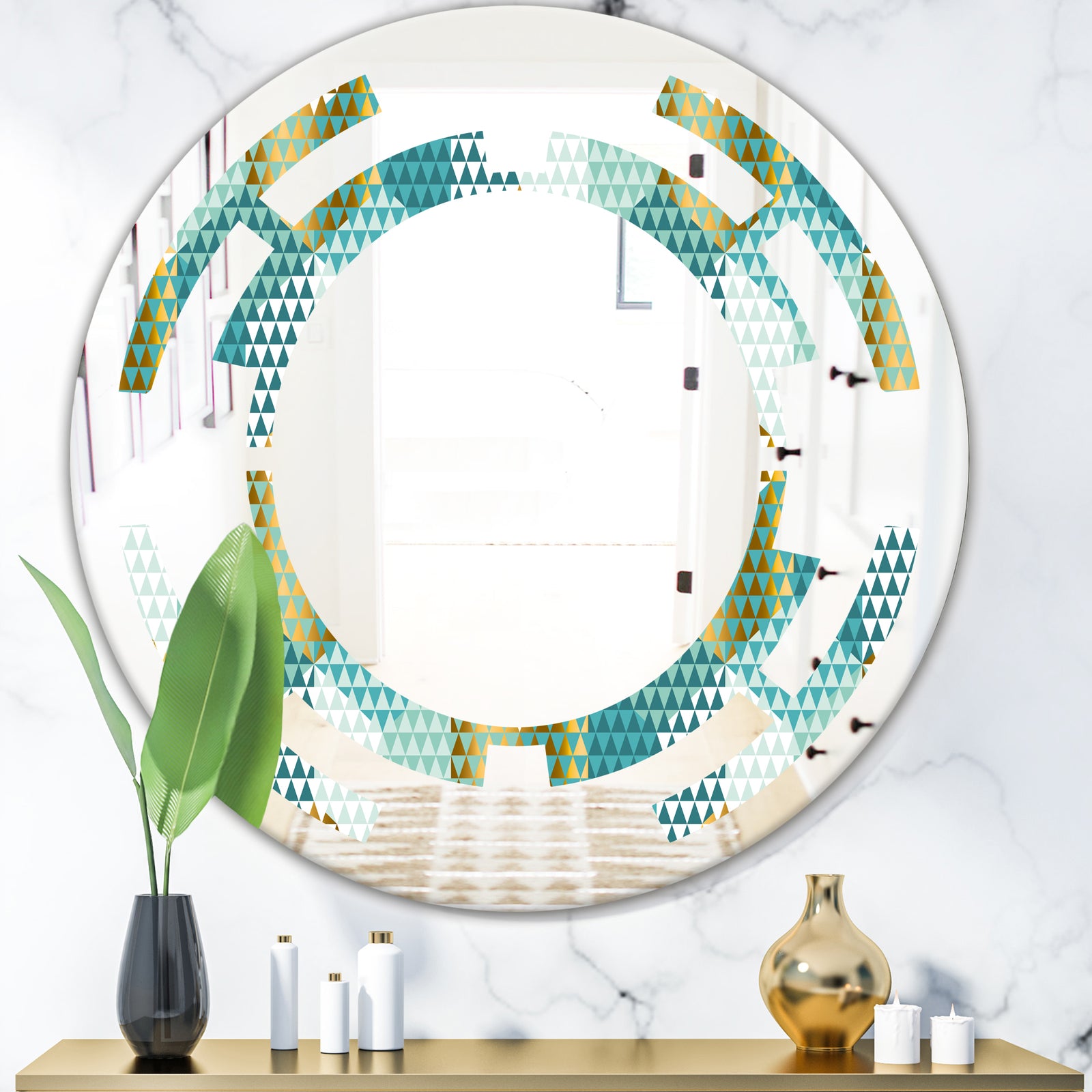 Retro Hexagon Pattern IV - Modern Round or Oval Wall Mirror - Space