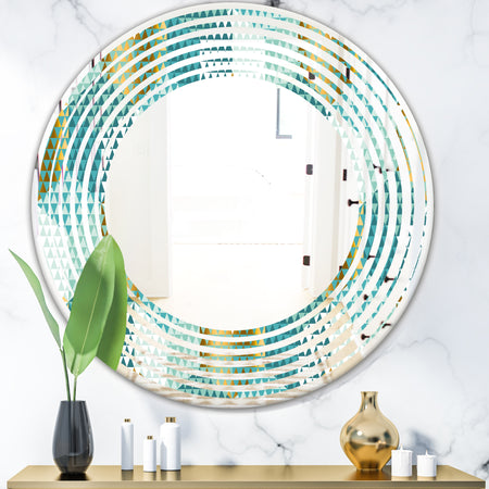 Retro Hexagon Pattern IV - Modern Round or Oval Wall Mirror - Wave