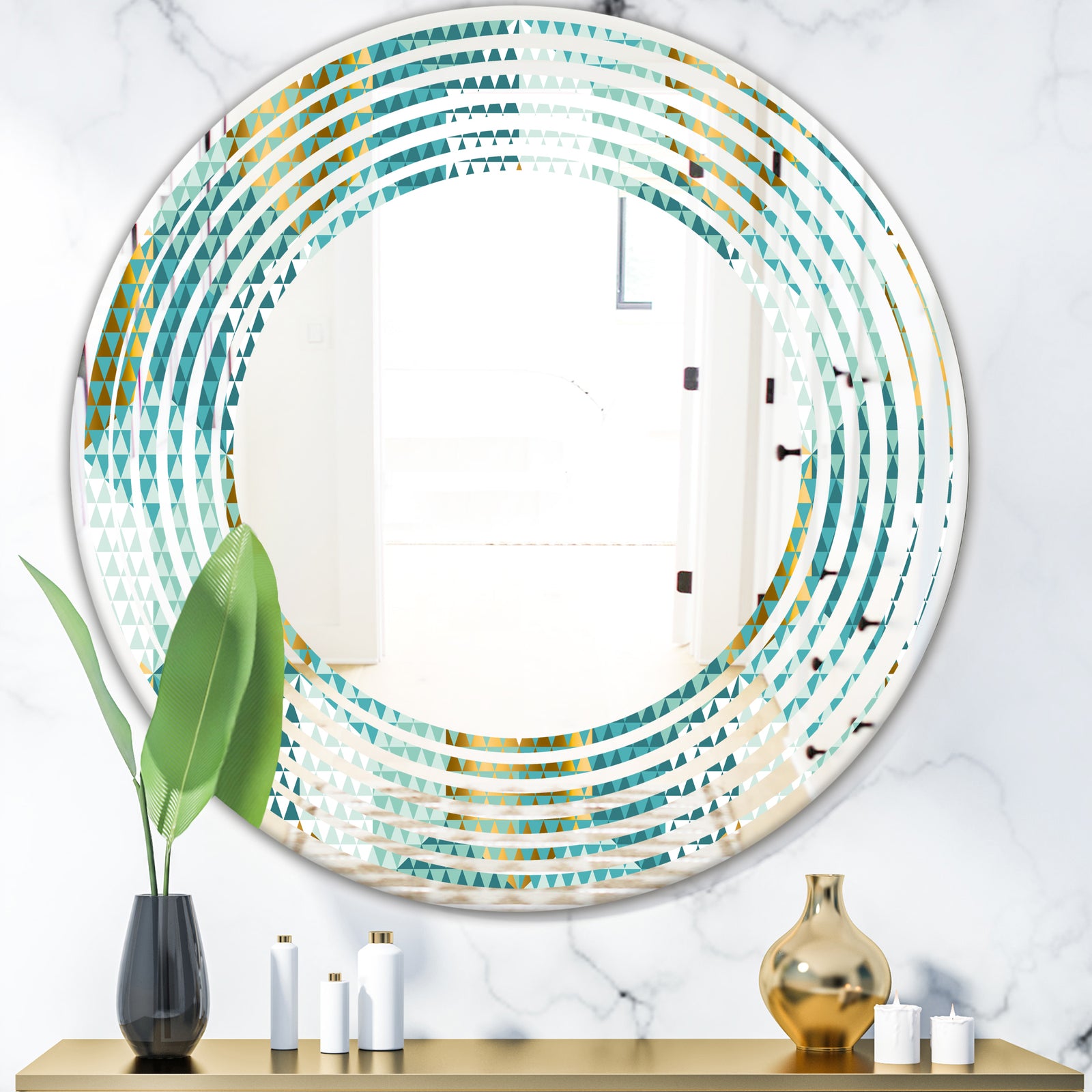 Retro Hexagon Pattern IV - Modern Round or Oval Wall Mirror - Wave