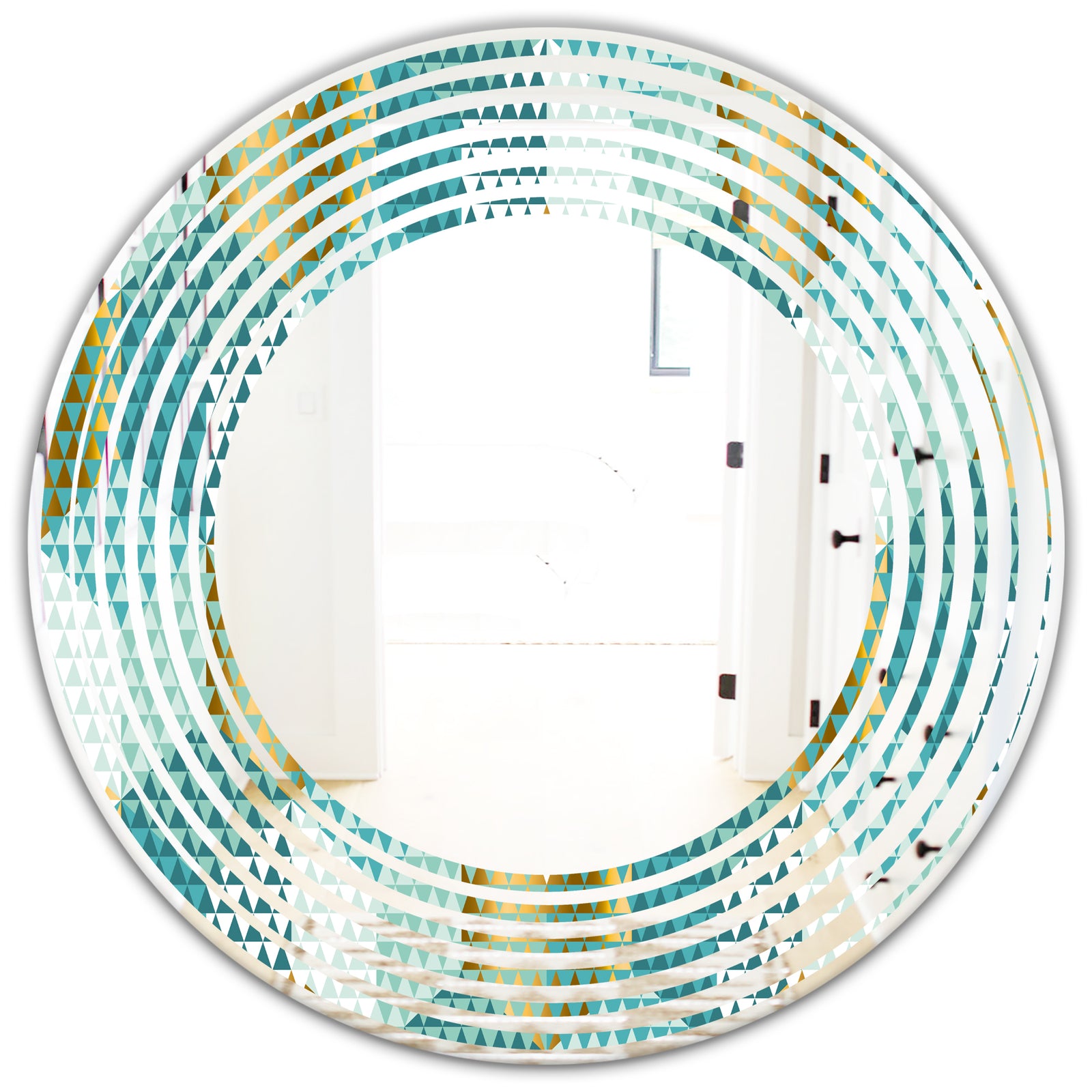 Retro Hexagon Pattern IV - Modern Round or Oval Wall Mirror - Wave
