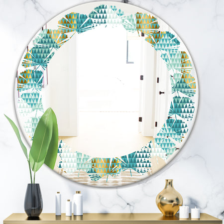 Retro Hexagon Pattern IV - Modern Round or Oval Wall Mirror - Leaves