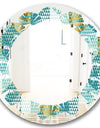 Retro Hexagon Pattern IV - Modern Round or Oval Wall Mirror - Leaves