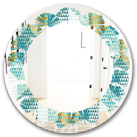 Retro Hexagon Pattern IV - Modern Round or Oval Wall Mirror - Leaves