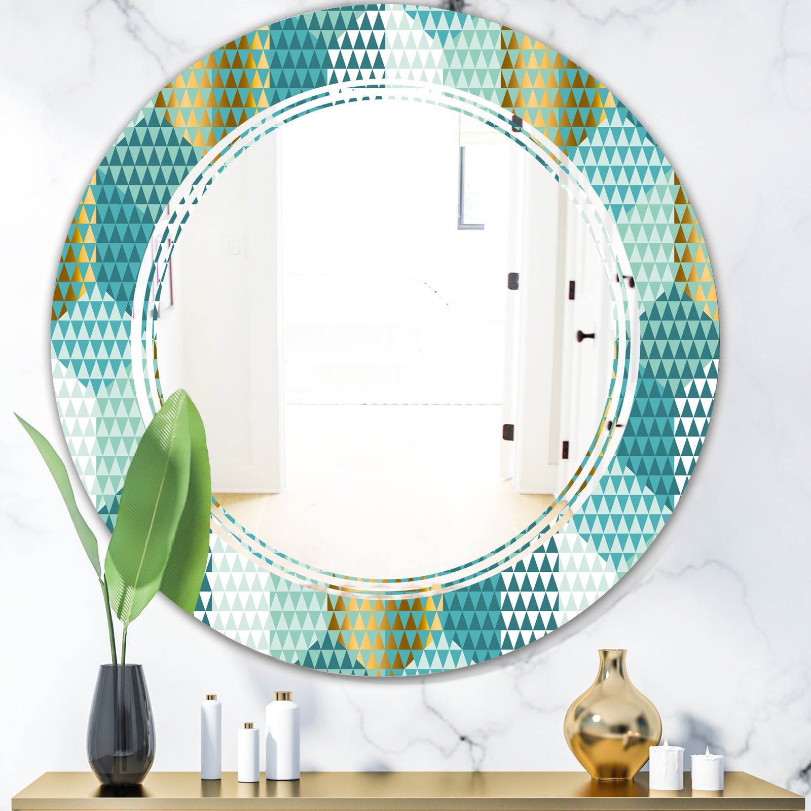 Retro Hexagon Pattern IV - Modern Round or Oval Wall Mirror - Triple C