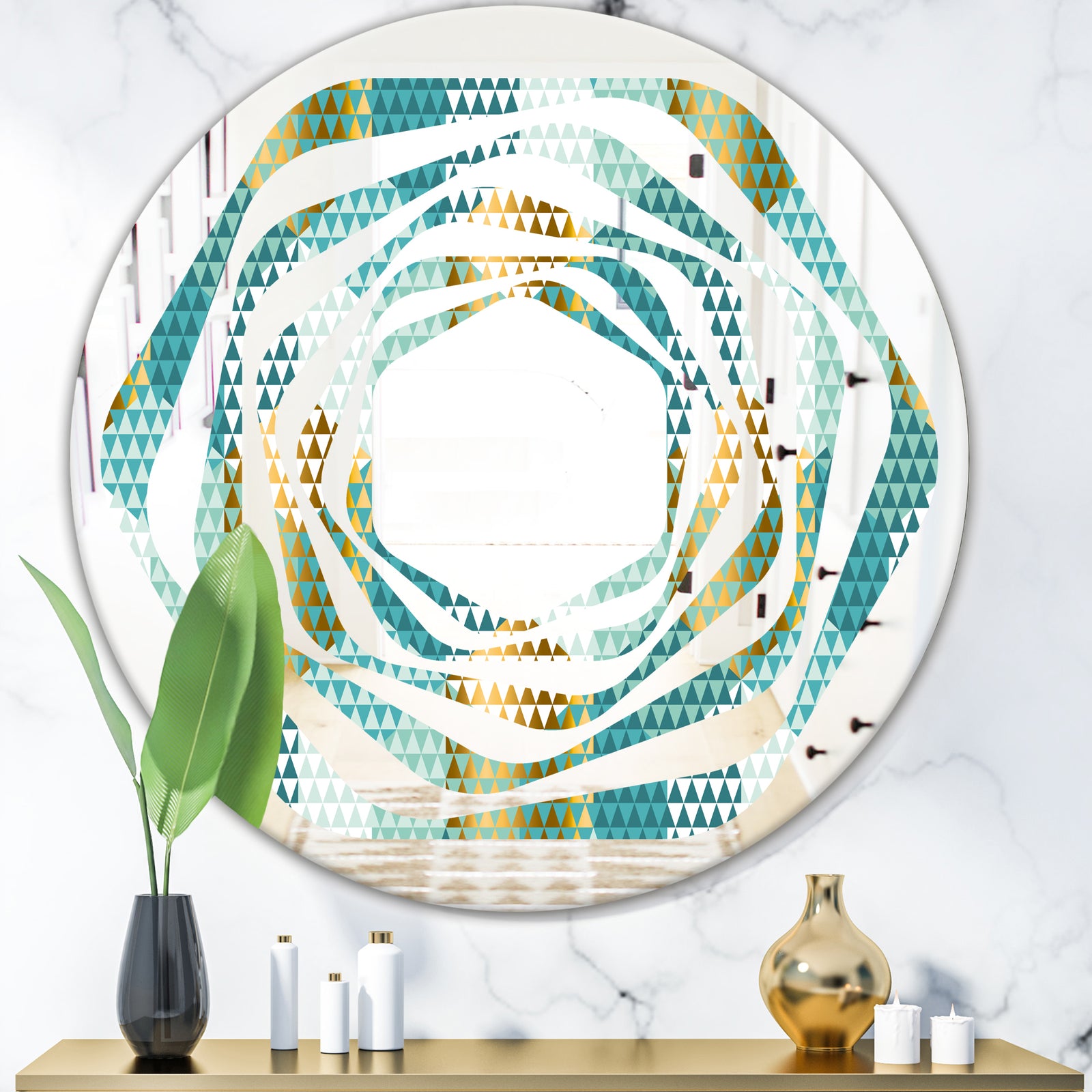 Retro Hexagon Pattern IV - Modern Round or Oval Wall Mirror - Whirl