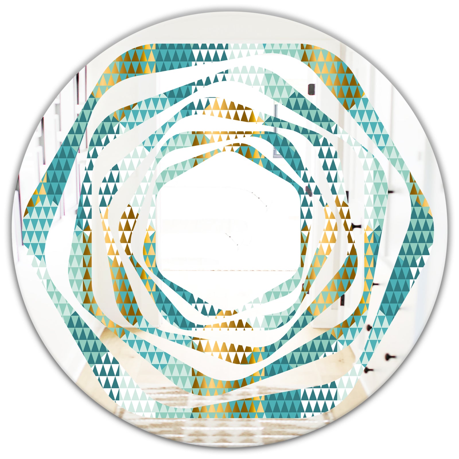 Retro Hexagon Pattern IV - Modern Round or Oval Wall Mirror - Whirl