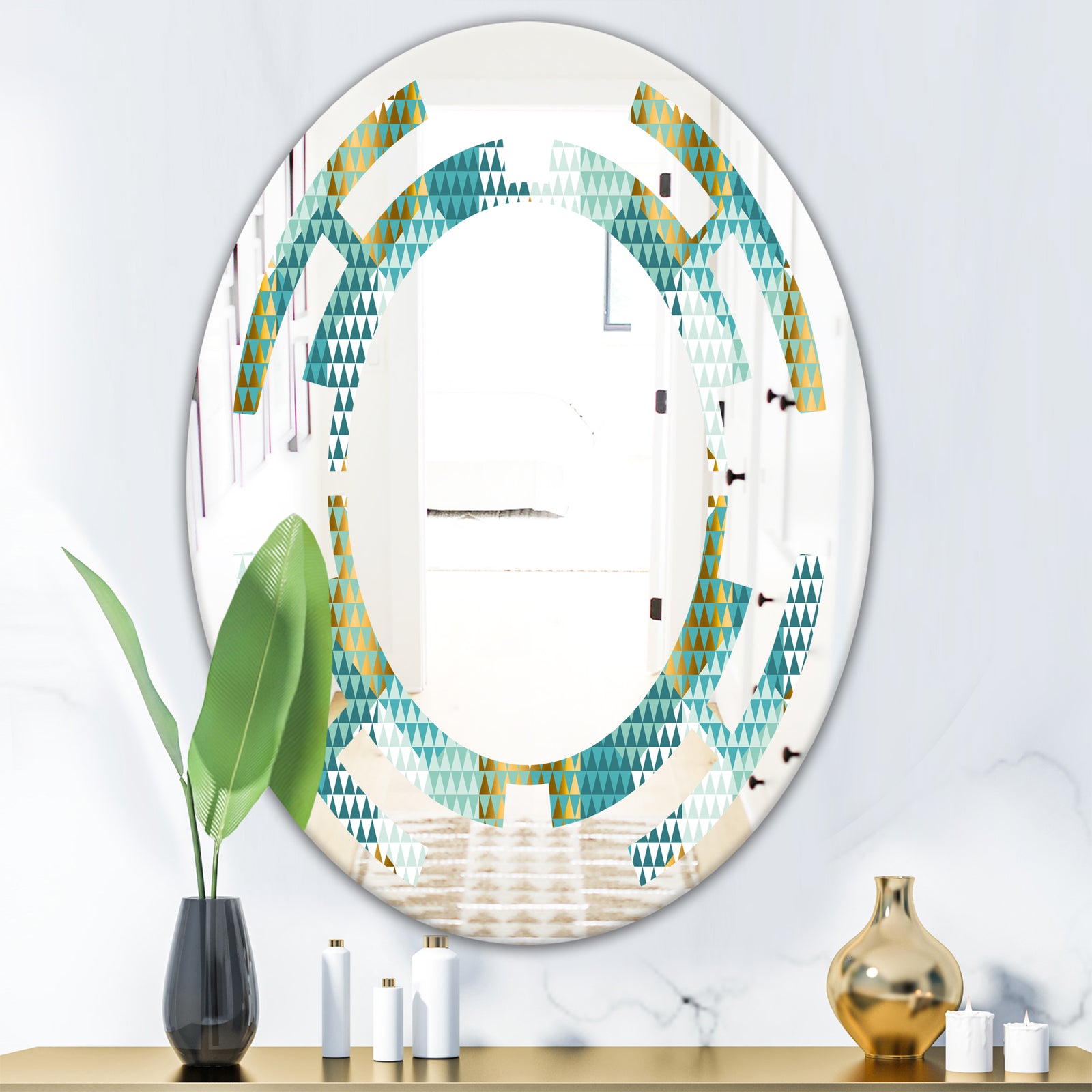 Retro Hexagon Pattern IV - Modern Round or Oval Wall Mirror - Space