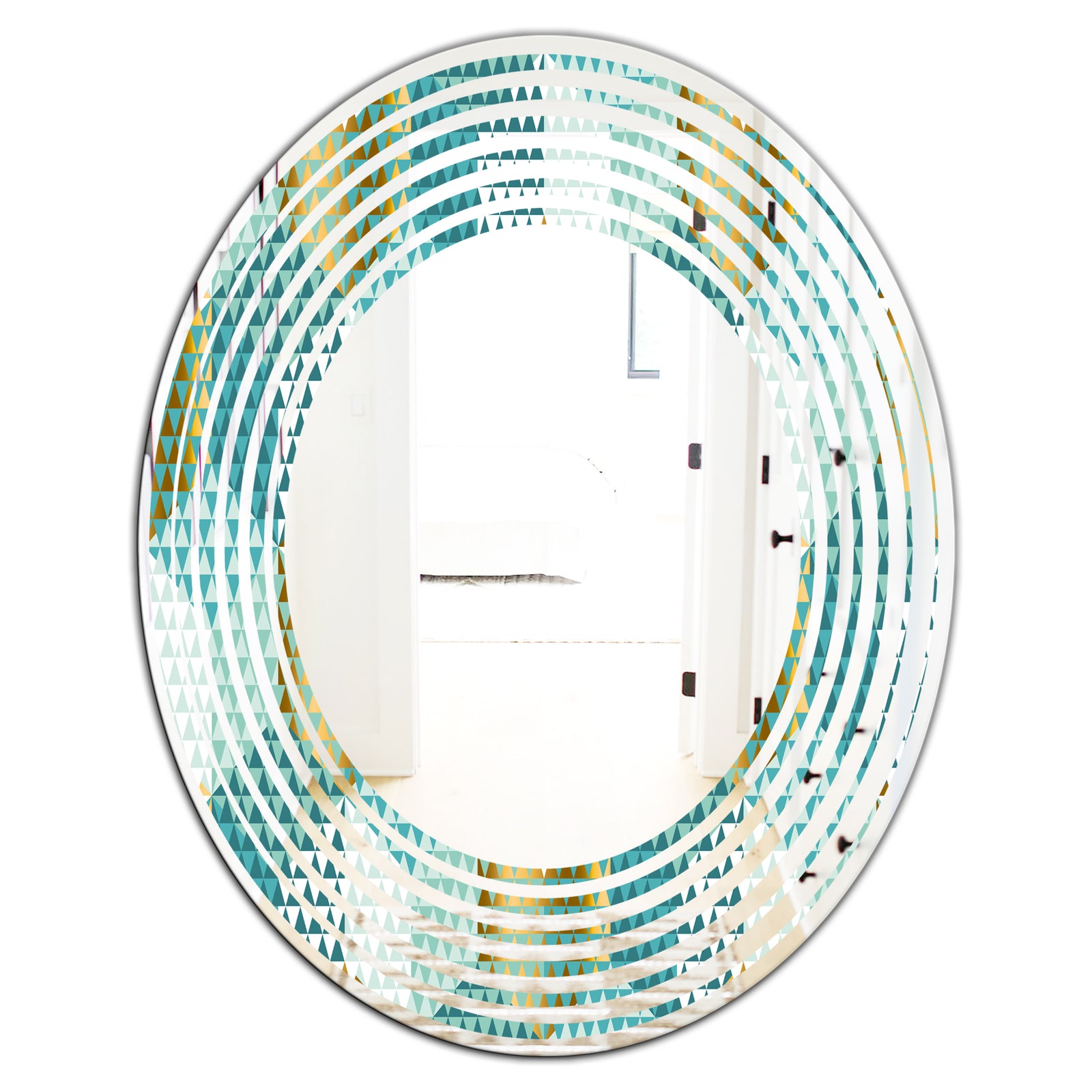 Retro Hexagon Pattern IV - Modern Round or Oval Wall Mirror - Wave