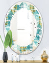 Retro Hexagon Pattern IV - Modern Round or Oval Wall Mirror - Leaves