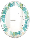 Retro Hexagon Pattern IV - Modern Round or Oval Wall Mirror - Leaves