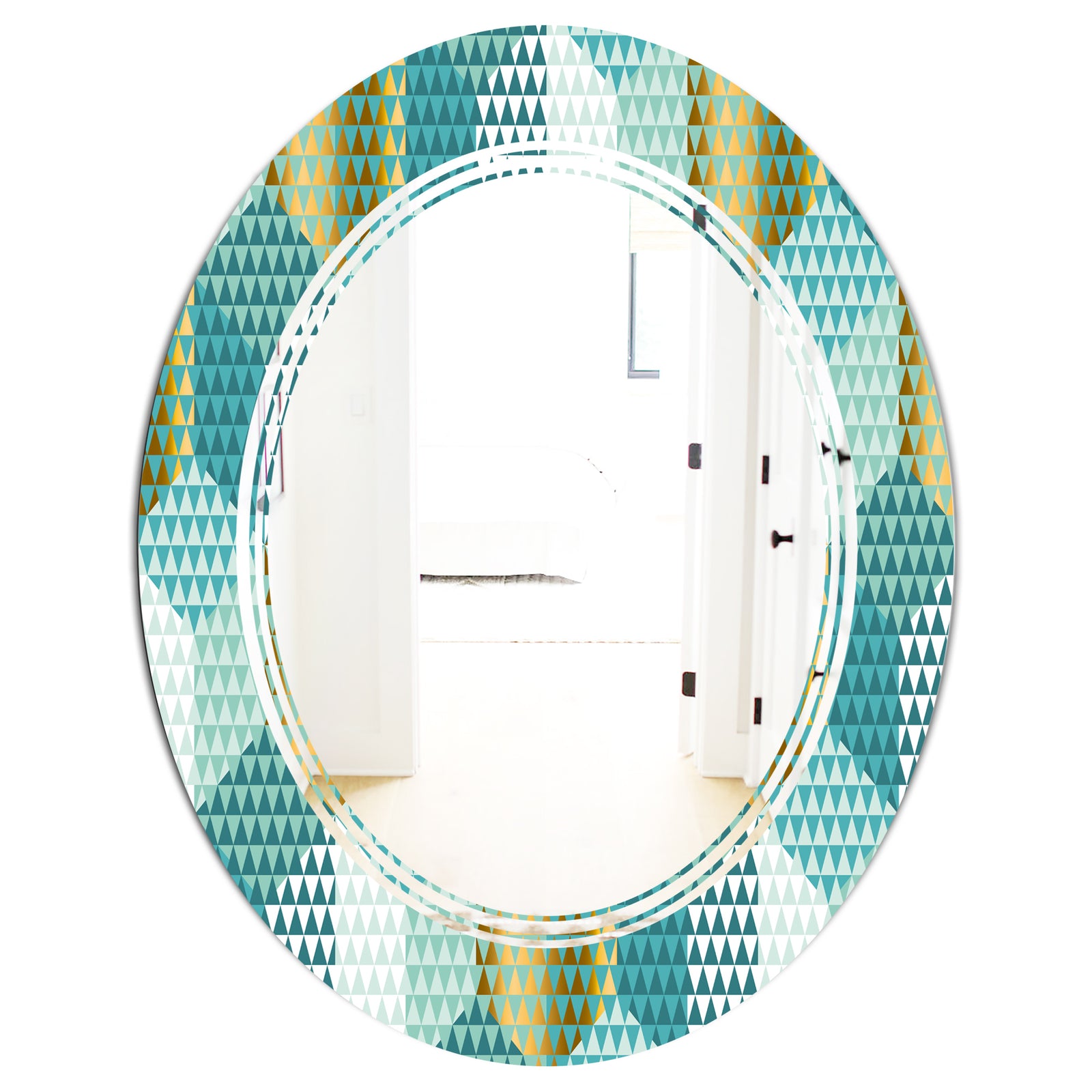 Retro Hexagon Pattern IV - Modern Round or Oval Wall Mirror - Triple C