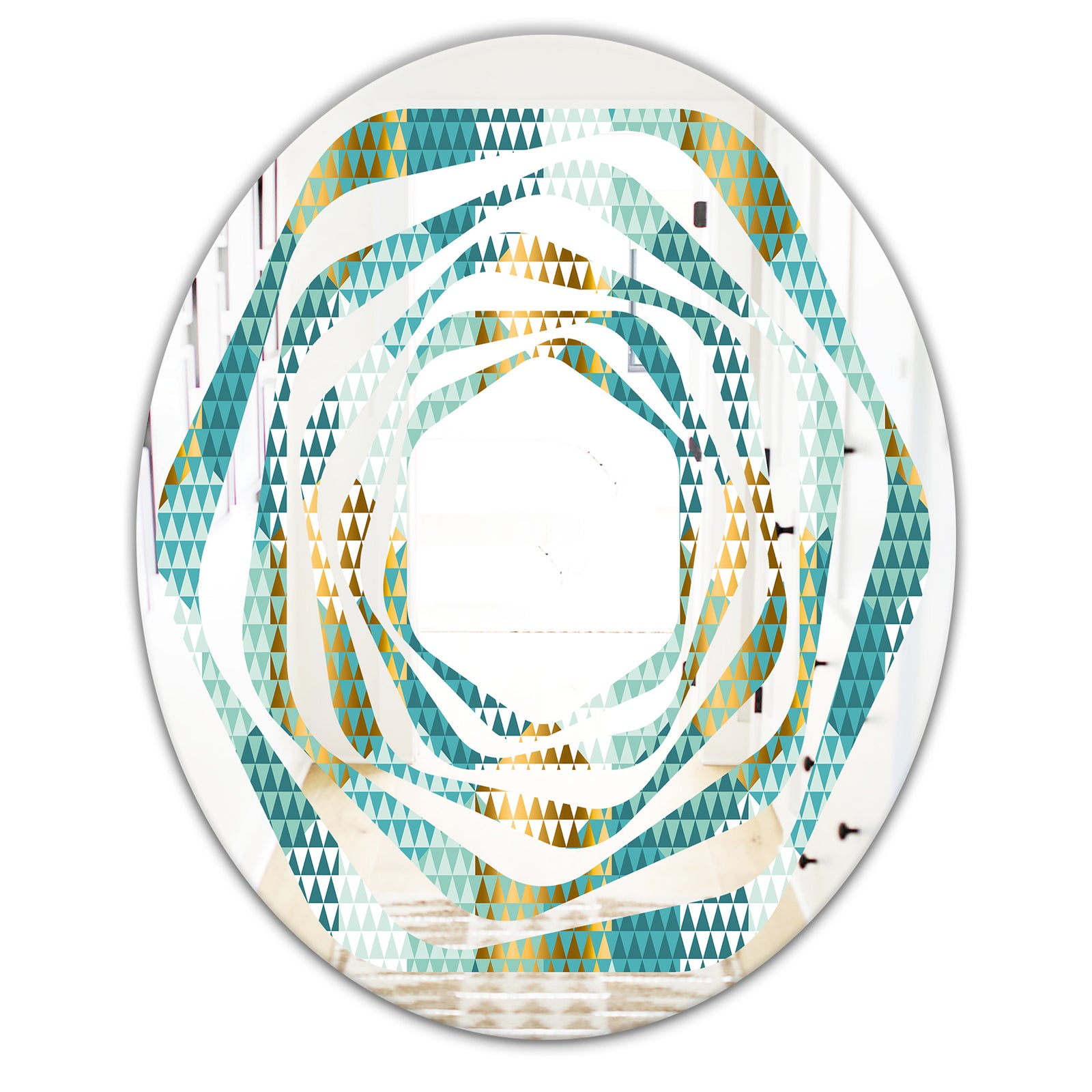 Retro Hexagon Pattern IV - Modern Round or Oval Wall Mirror - Whirl