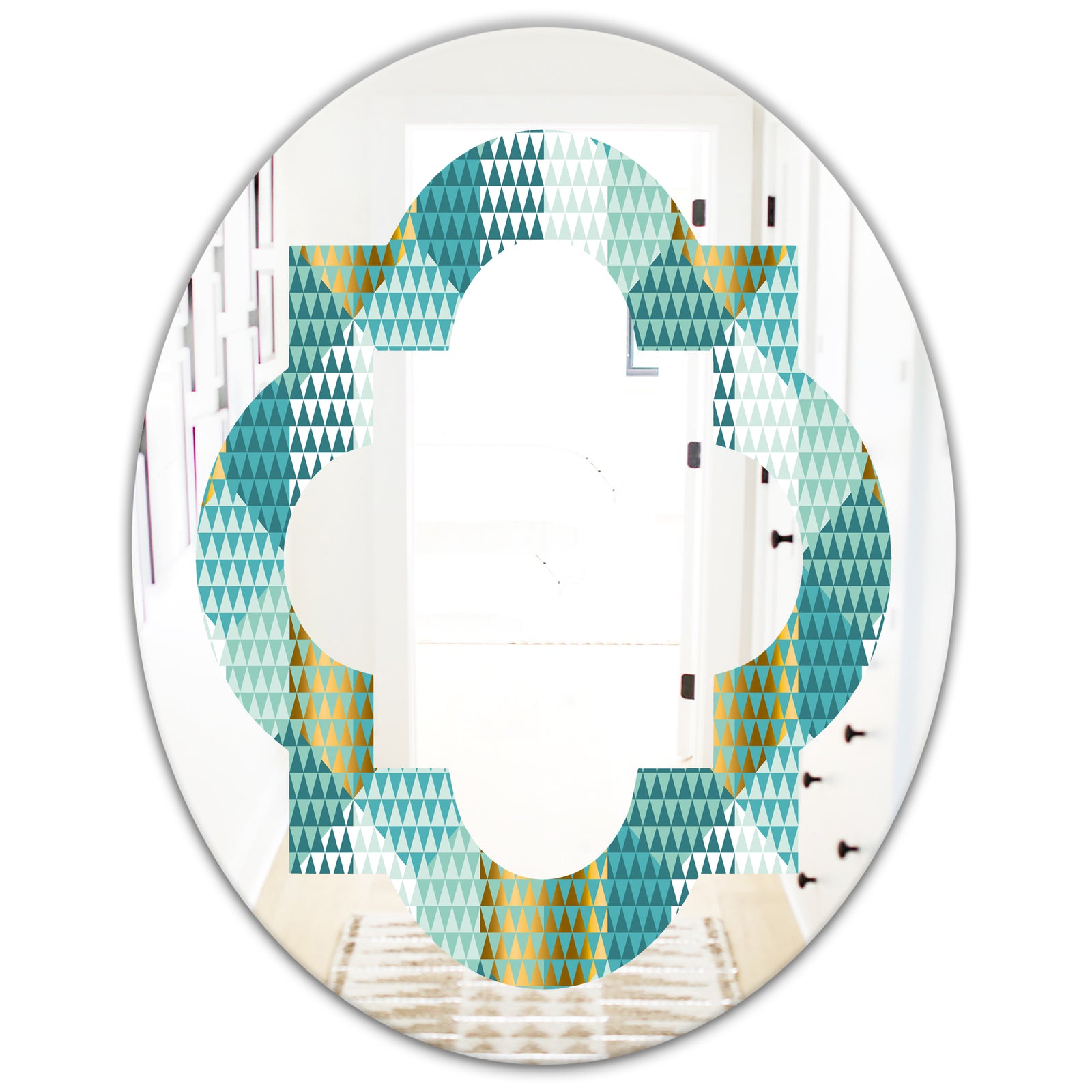 Retro Hexagon Pattern IV - Modern Round or Oval Wall Mirror - Quatrefoil