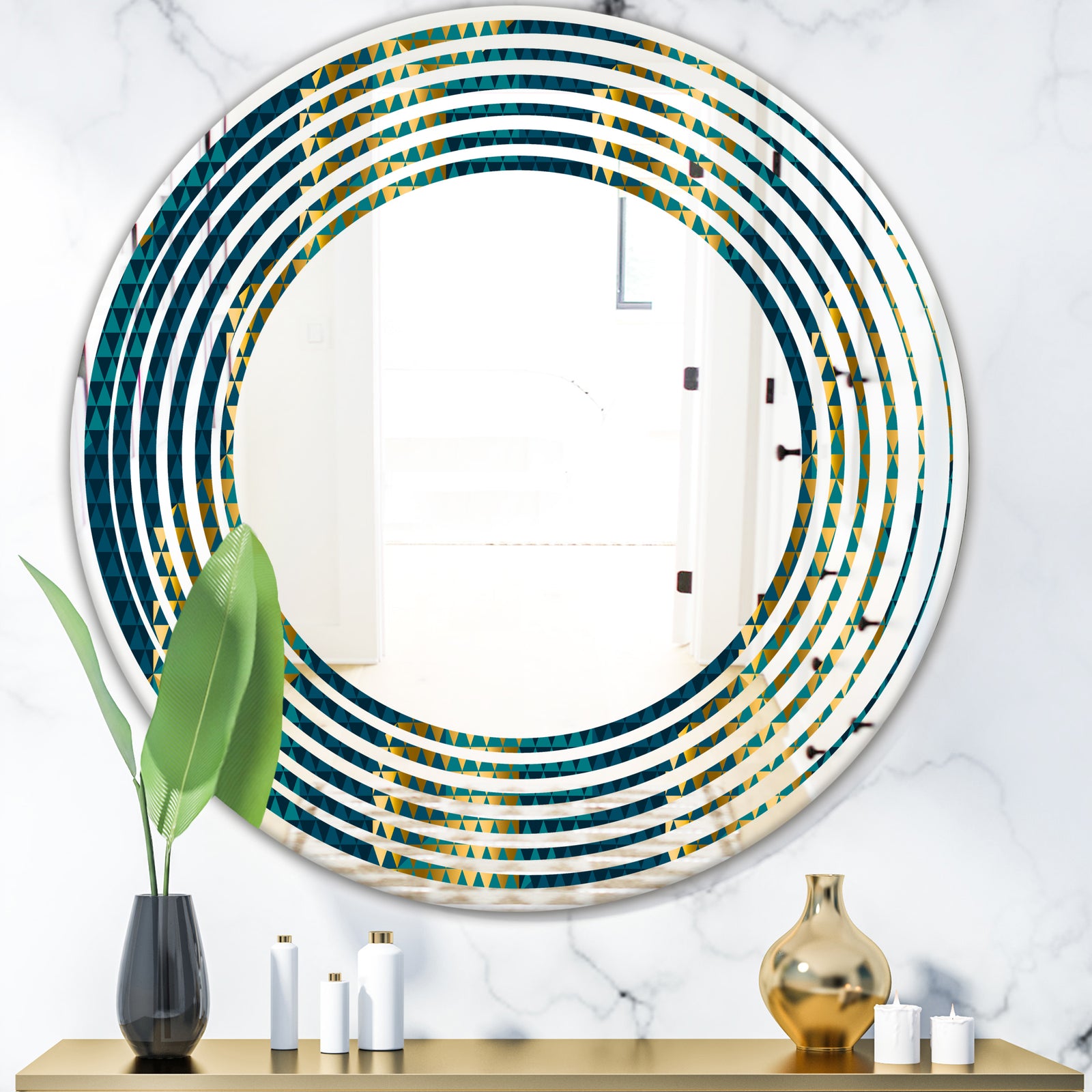 Retro Hexagon Pattern V - Modern Round or Oval Wall Mirror - Wave
