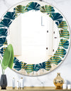 Retro Hexagon Pattern V - Modern Round or Oval Wall Mirror - Leaves