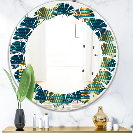 Retro Hexagon Pattern V - Modern Round or Oval Wall Mirror - Leaves