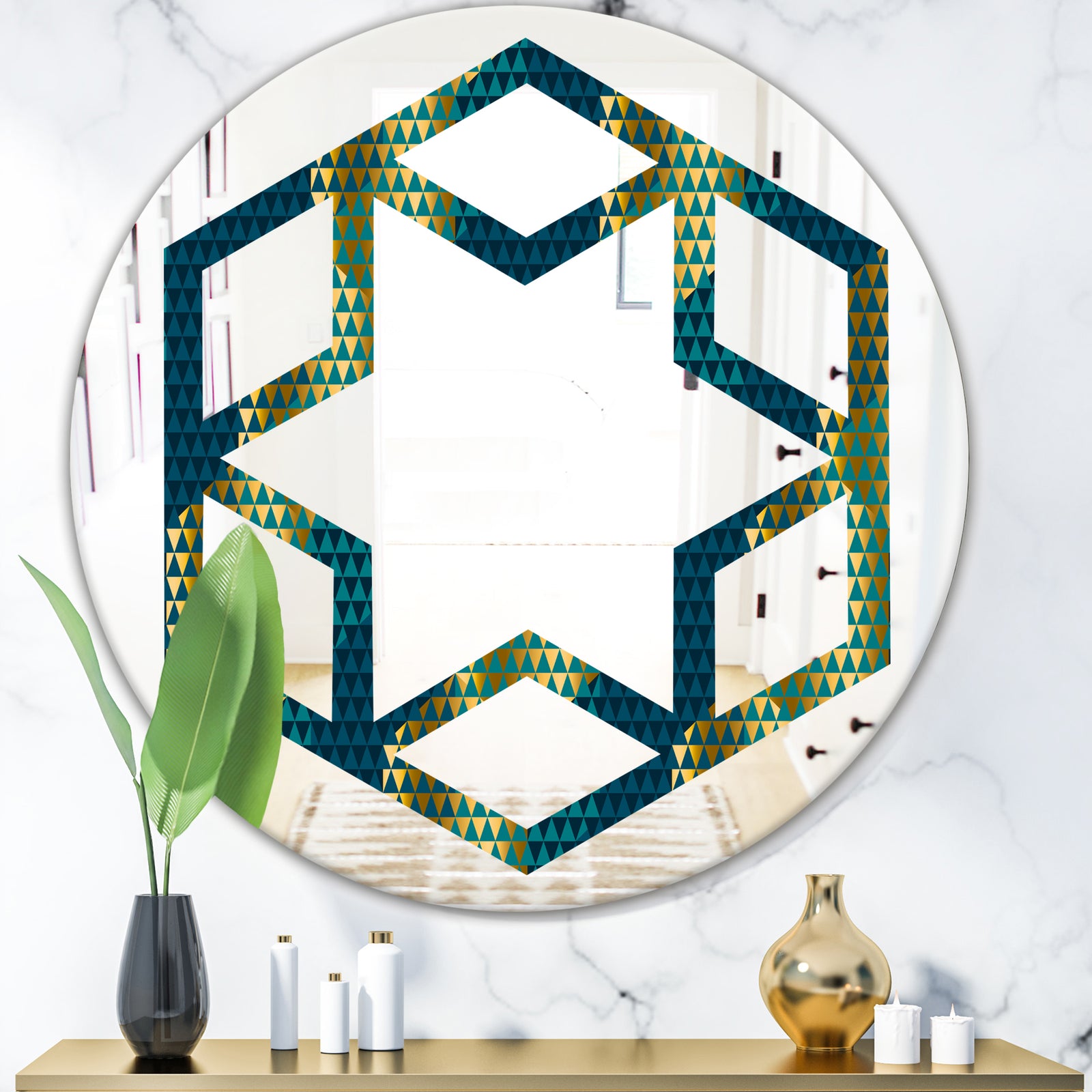 Retro Hexagon Pattern V - Modern Round or Oval Wall Mirror - Hexagon Star
