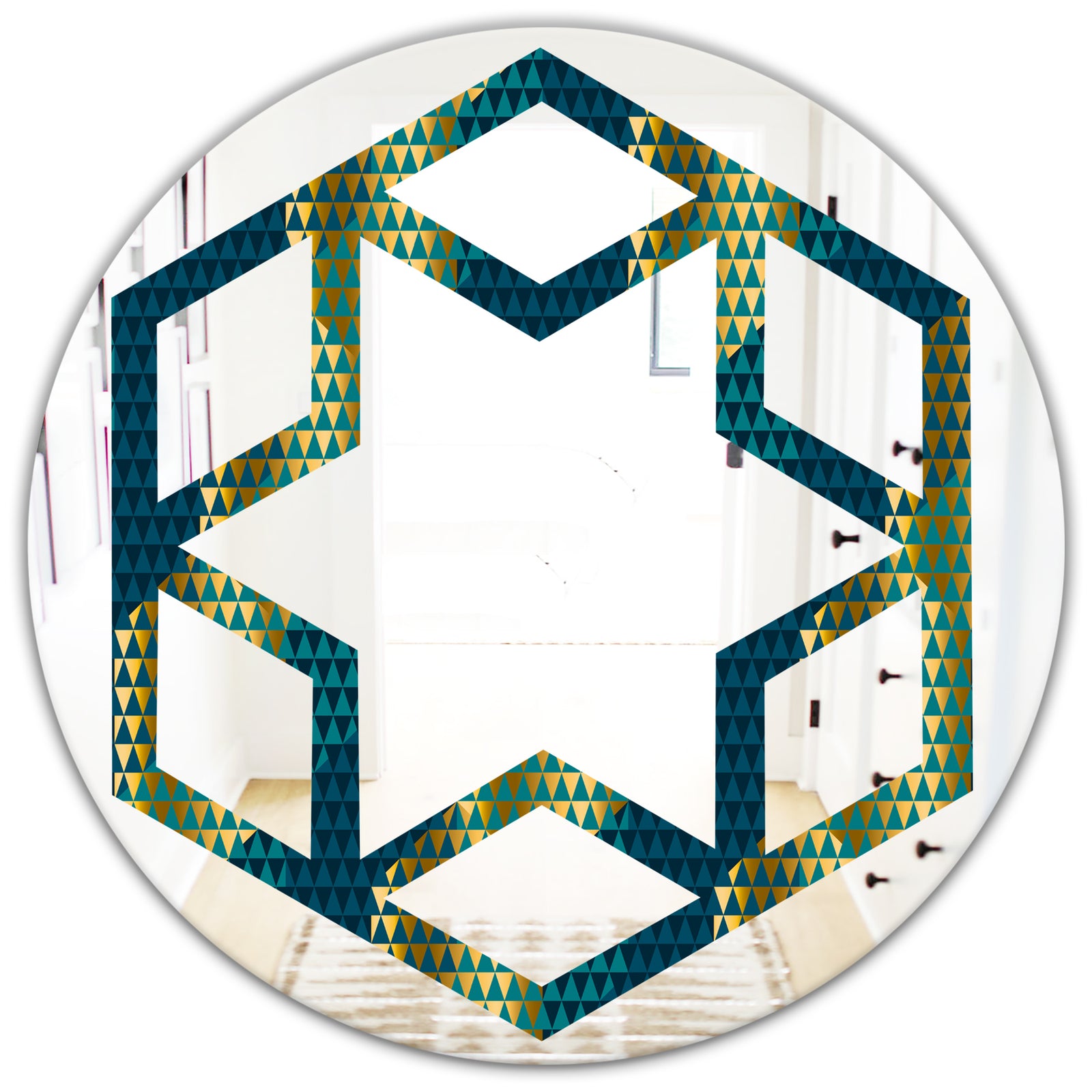 Retro Hexagon Pattern V - Modern Round or Oval Wall Mirror - Hexagon Star