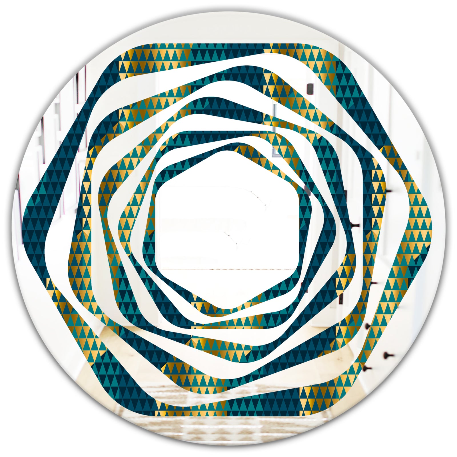 Retro Hexagon Pattern V - Modern Round or Oval Wall Mirror - Whirl
