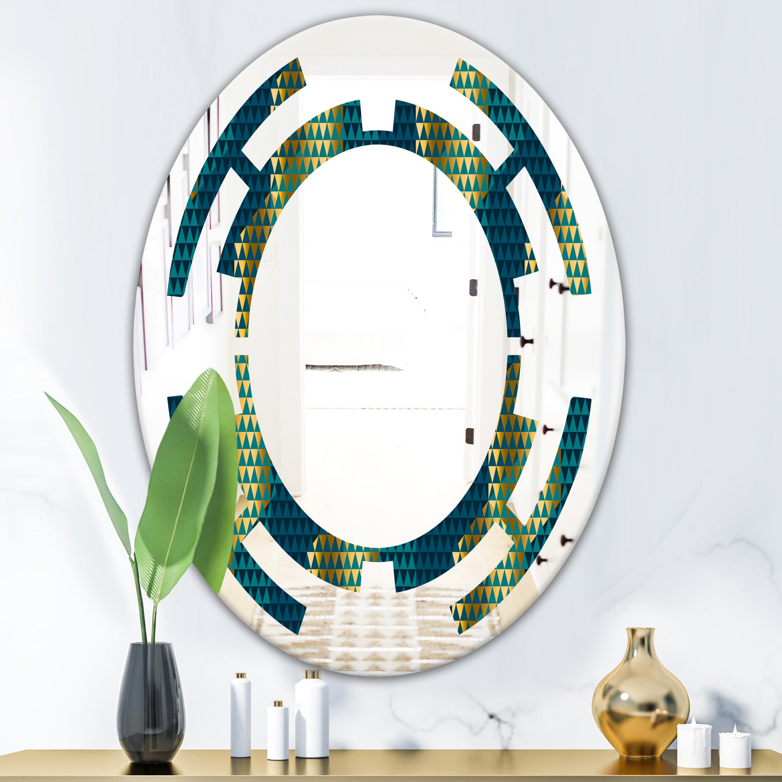 Retro Hexagon Pattern V - Modern Round or Oval Wall Mirror - Space