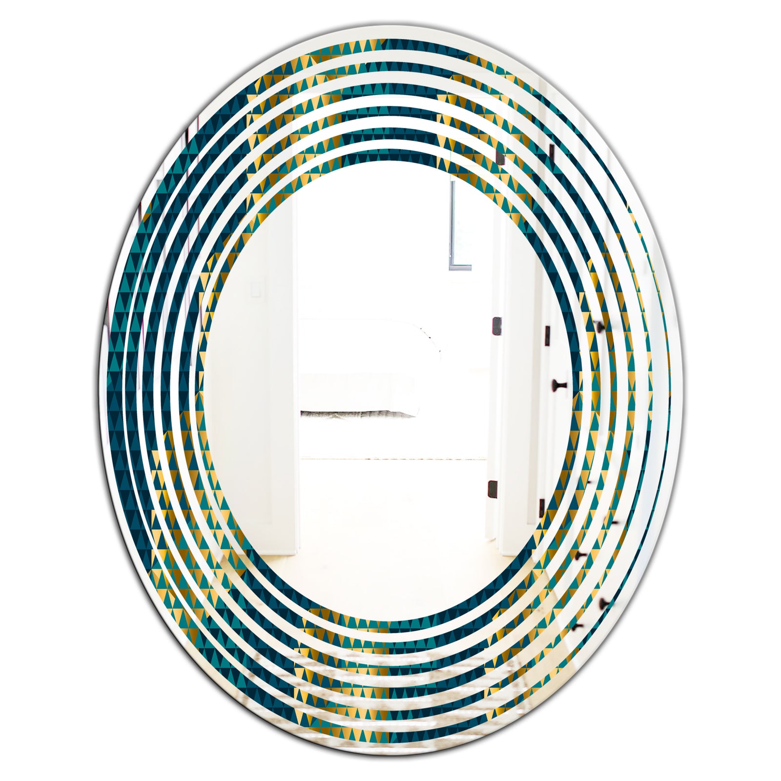 Retro Hexagon Pattern V - Modern Round or Oval Wall Mirror - Wave