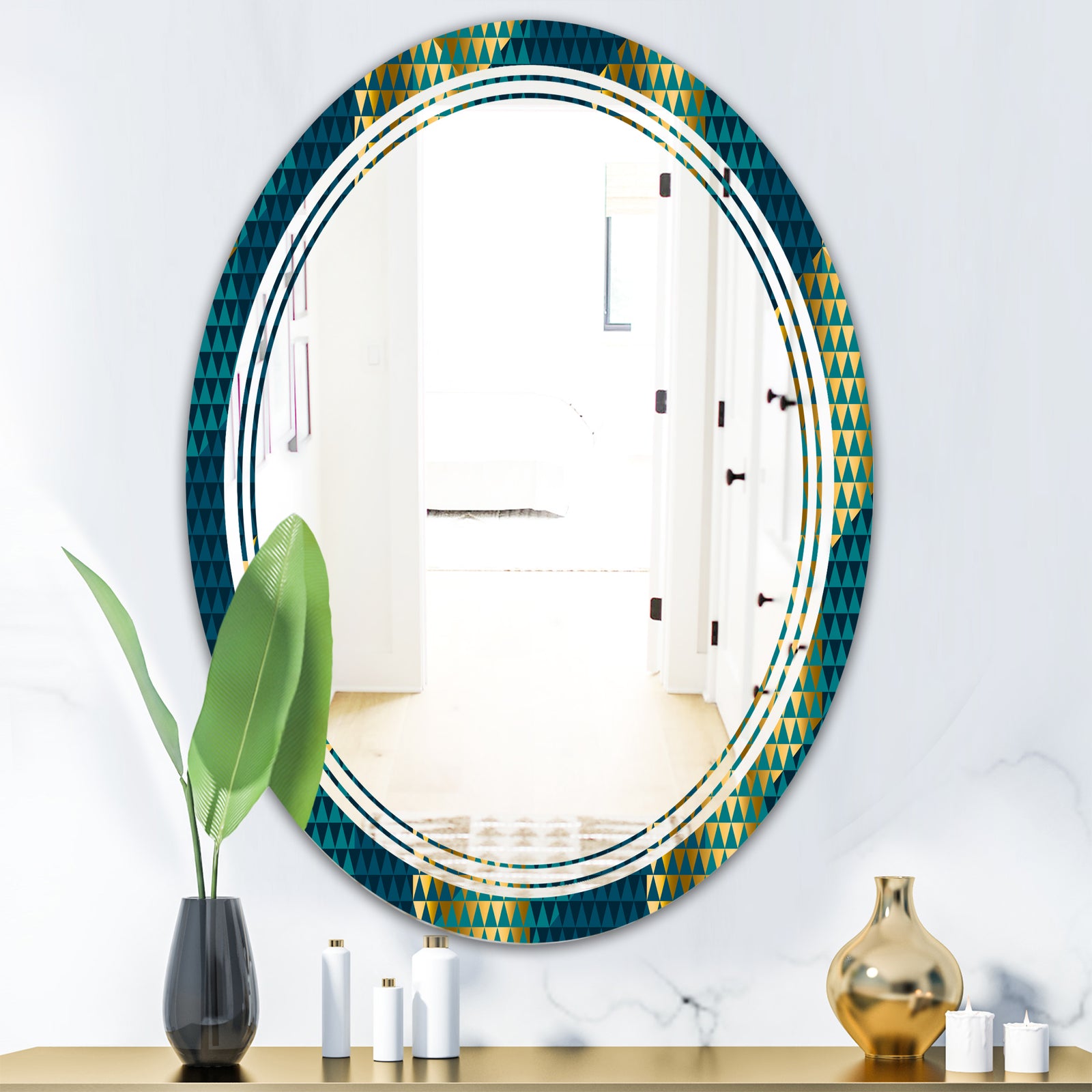 Retro Hexagon Pattern V - Modern Round or Oval Wall Mirror - Triple C