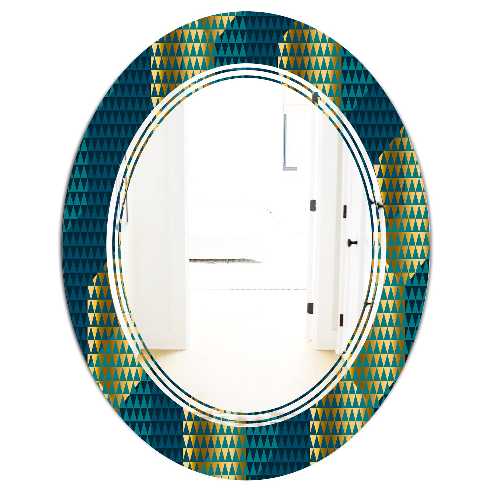 Retro Hexagon Pattern V - Modern Round or Oval Wall Mirror - Triple C