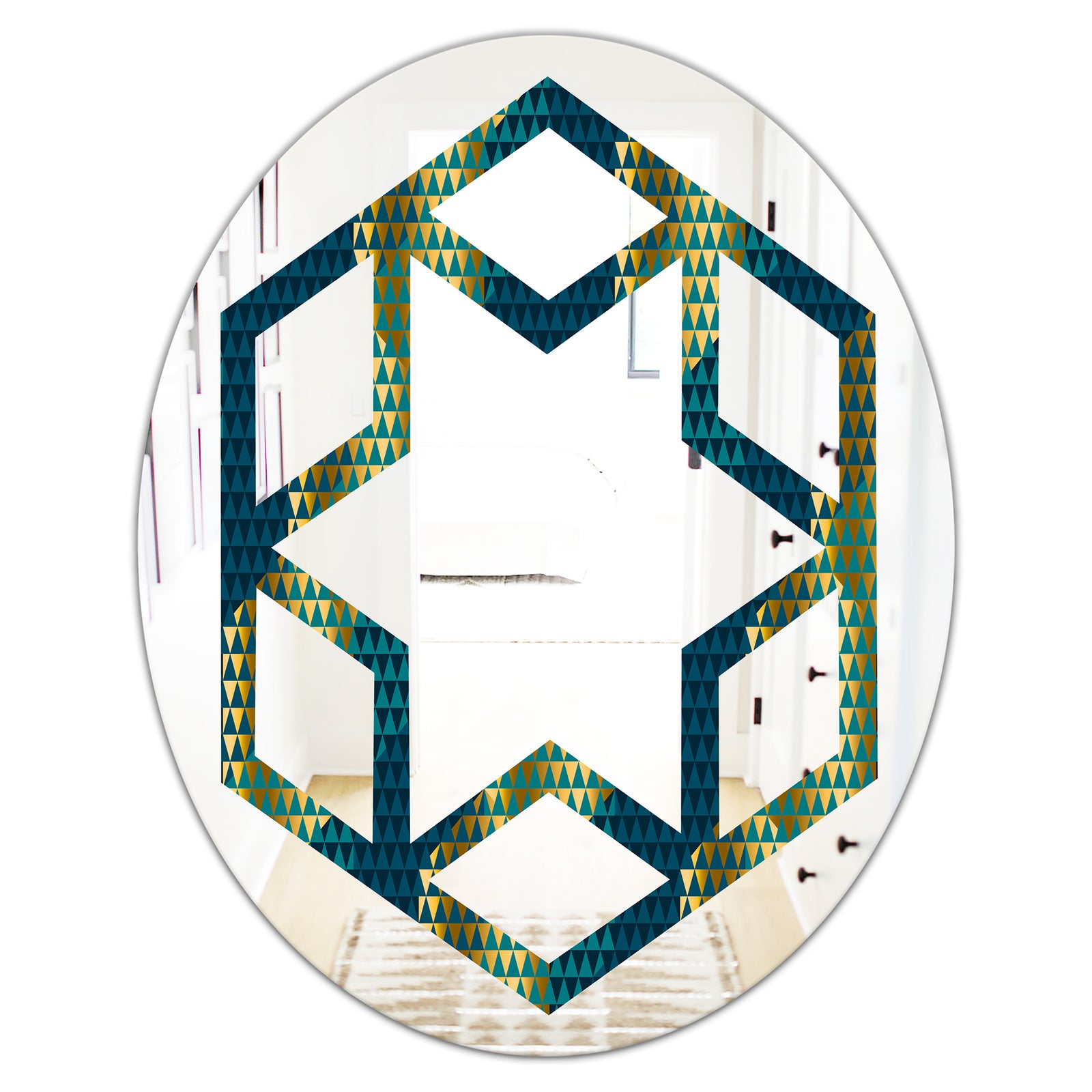 Retro Hexagon Pattern V - Modern Round or Oval Wall Mirror - Hexagon Star