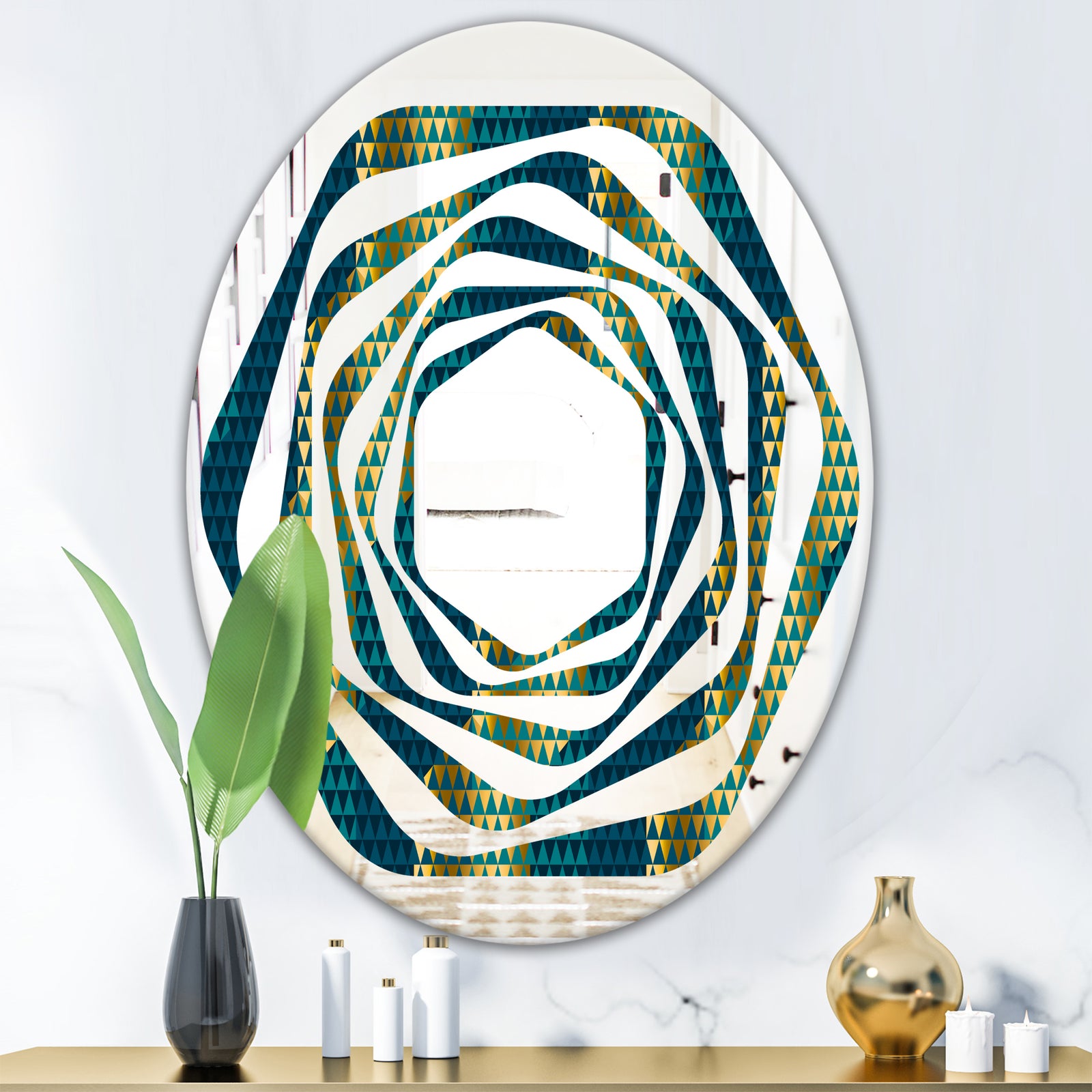Retro Hexagon Pattern V - Modern Round or Oval Wall Mirror - Whirl