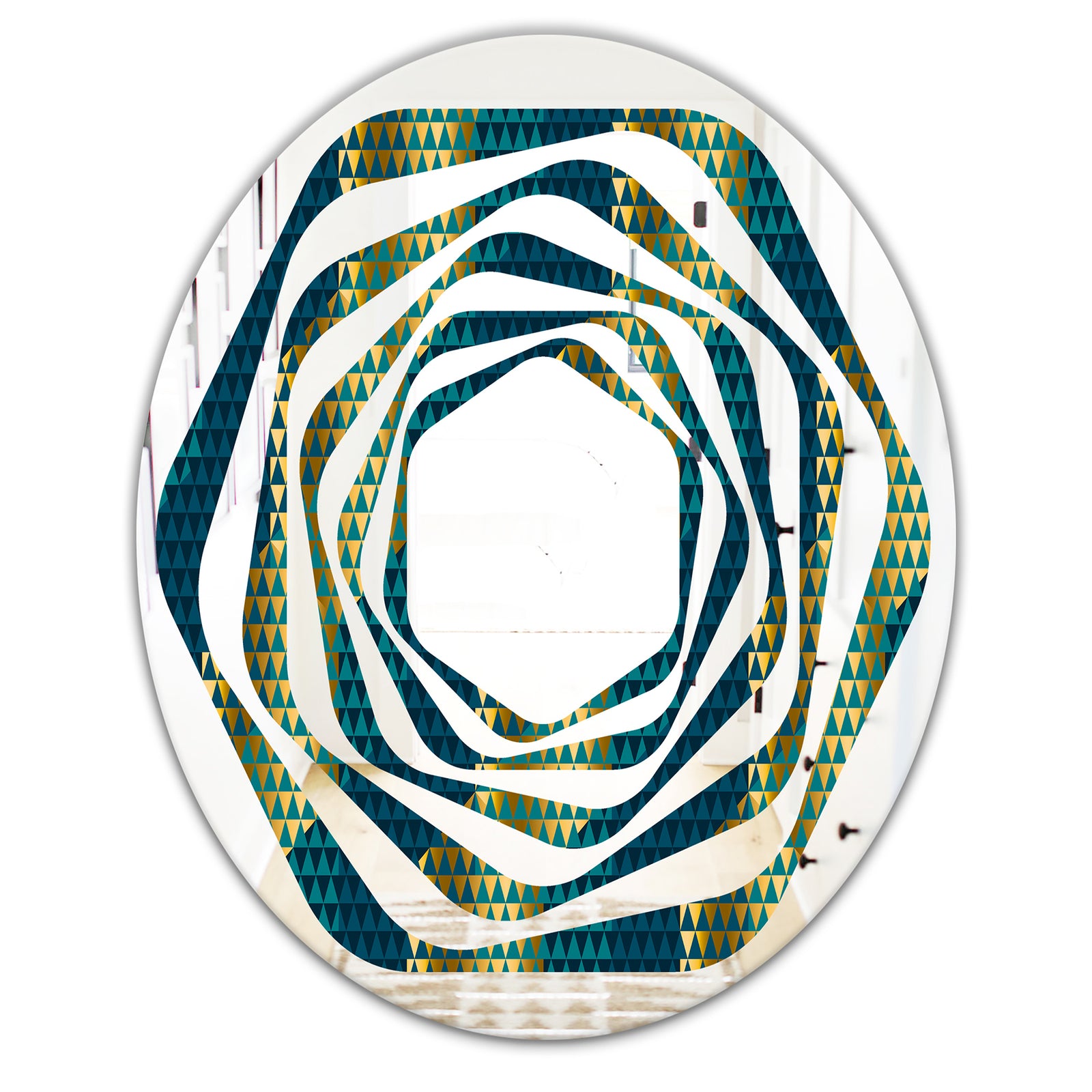 Retro Hexagon Pattern V - Modern Round or Oval Wall Mirror - Whirl