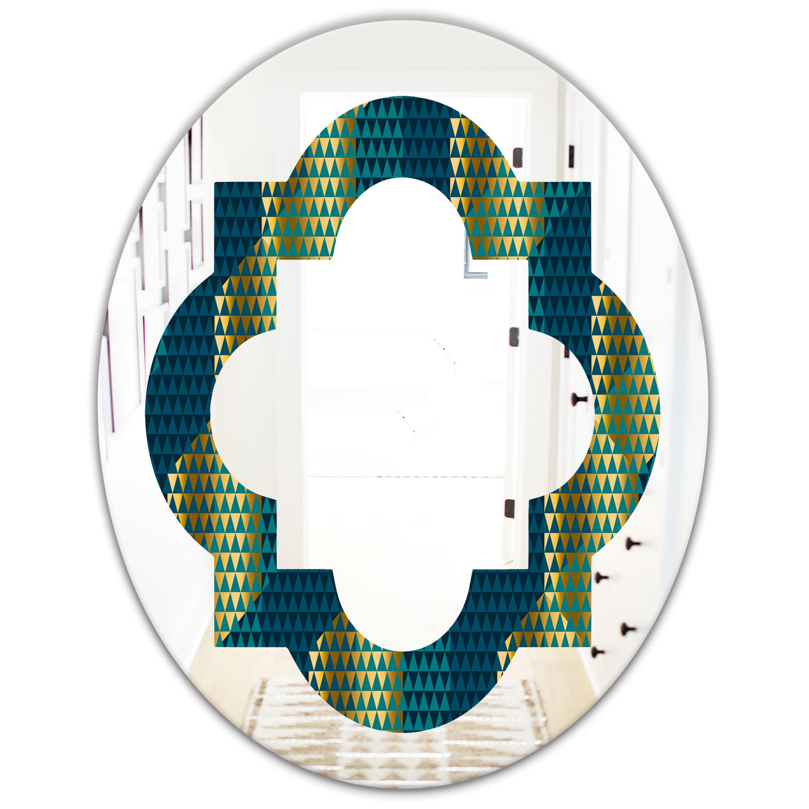 Retro Hexagon Pattern V - Modern Round or Oval Wall Mirror - Quatrefoil