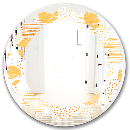 Circular Abstract Retro Geometric IX - Modern Round or Oval Wall Mirror - Leaves