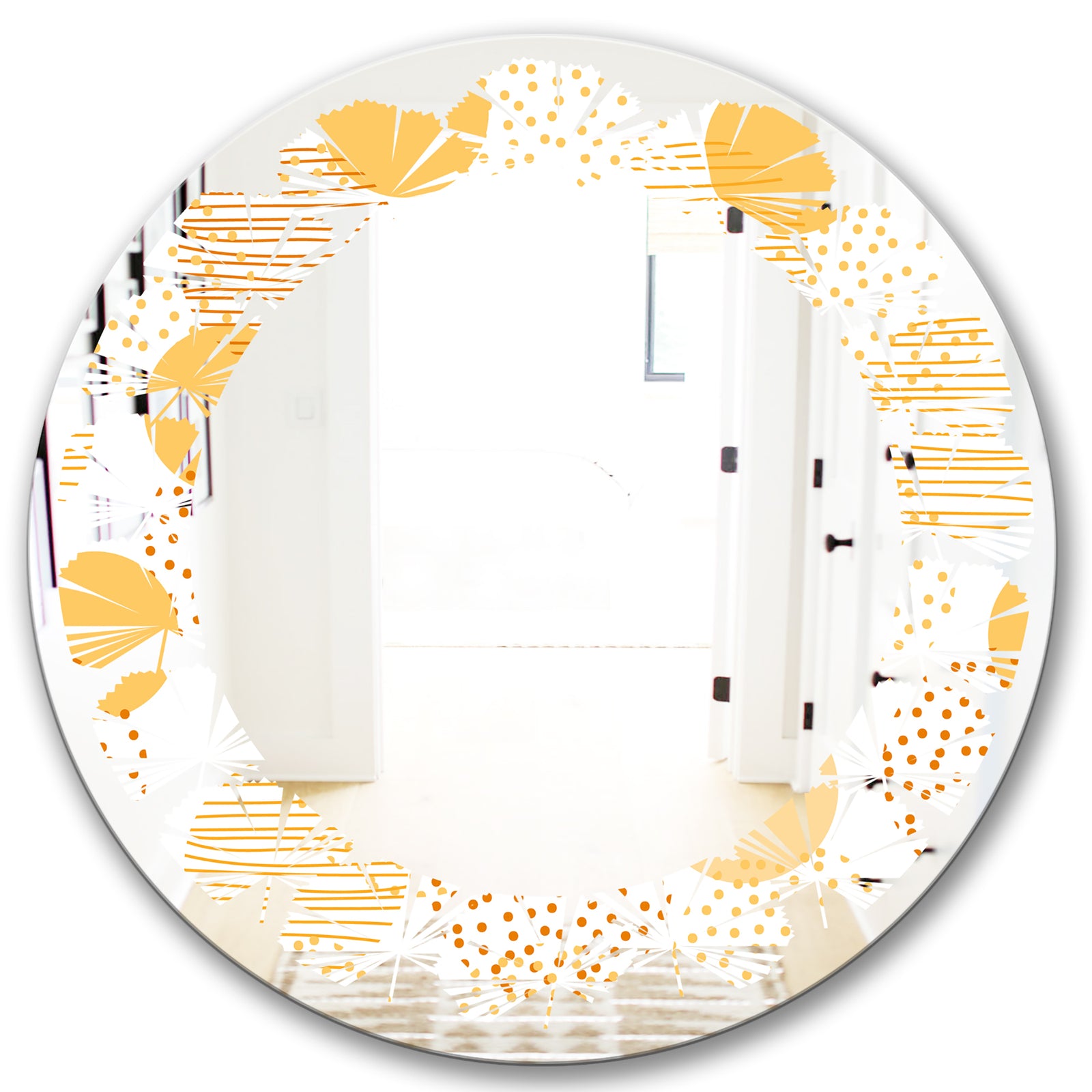 Circular Abstract Retro Geometric IX - Modern Round or Oval Wall Mirror - Leaves