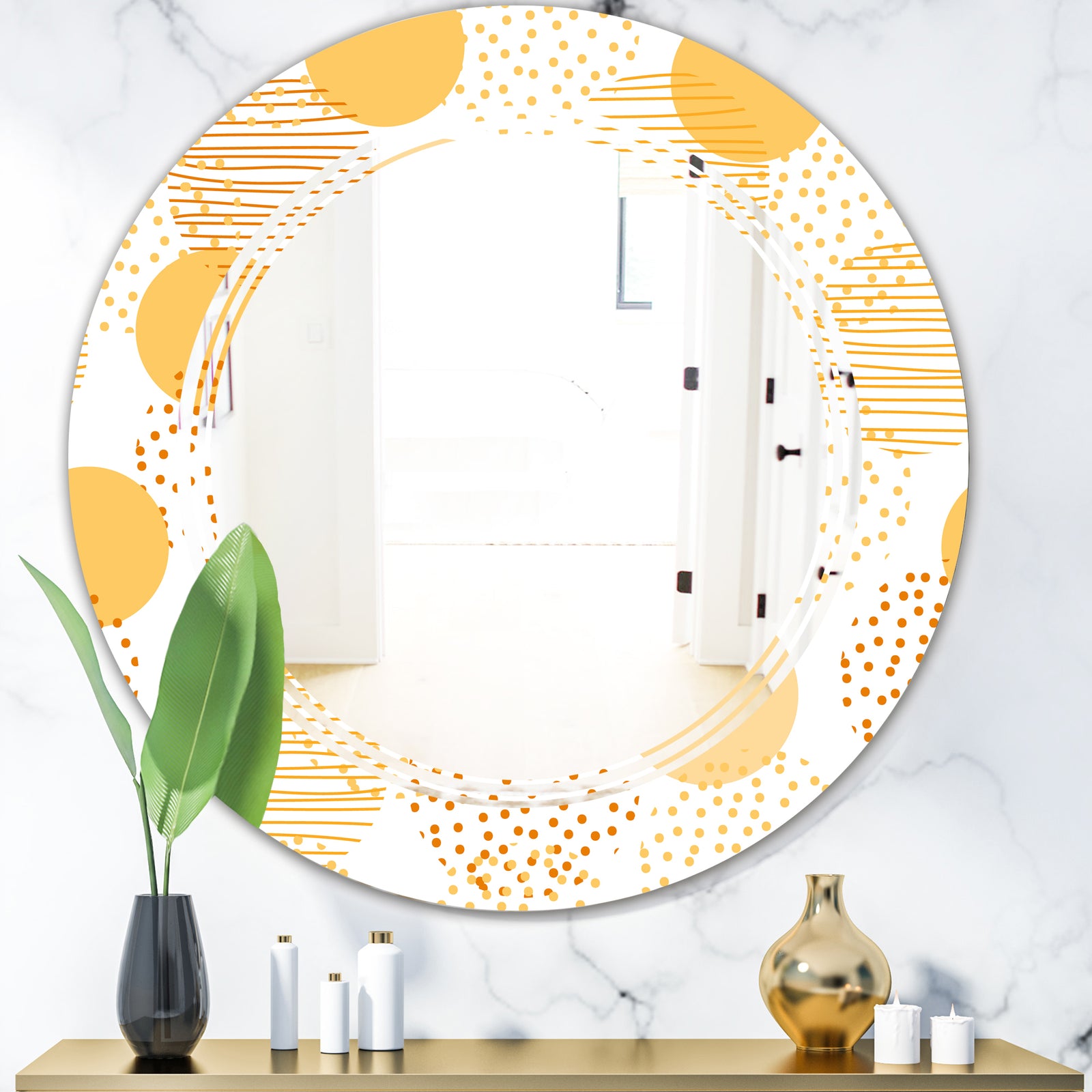 Circular Abstract Retro Geometric IX - Modern Round or Oval Wall Mirror - Triple C