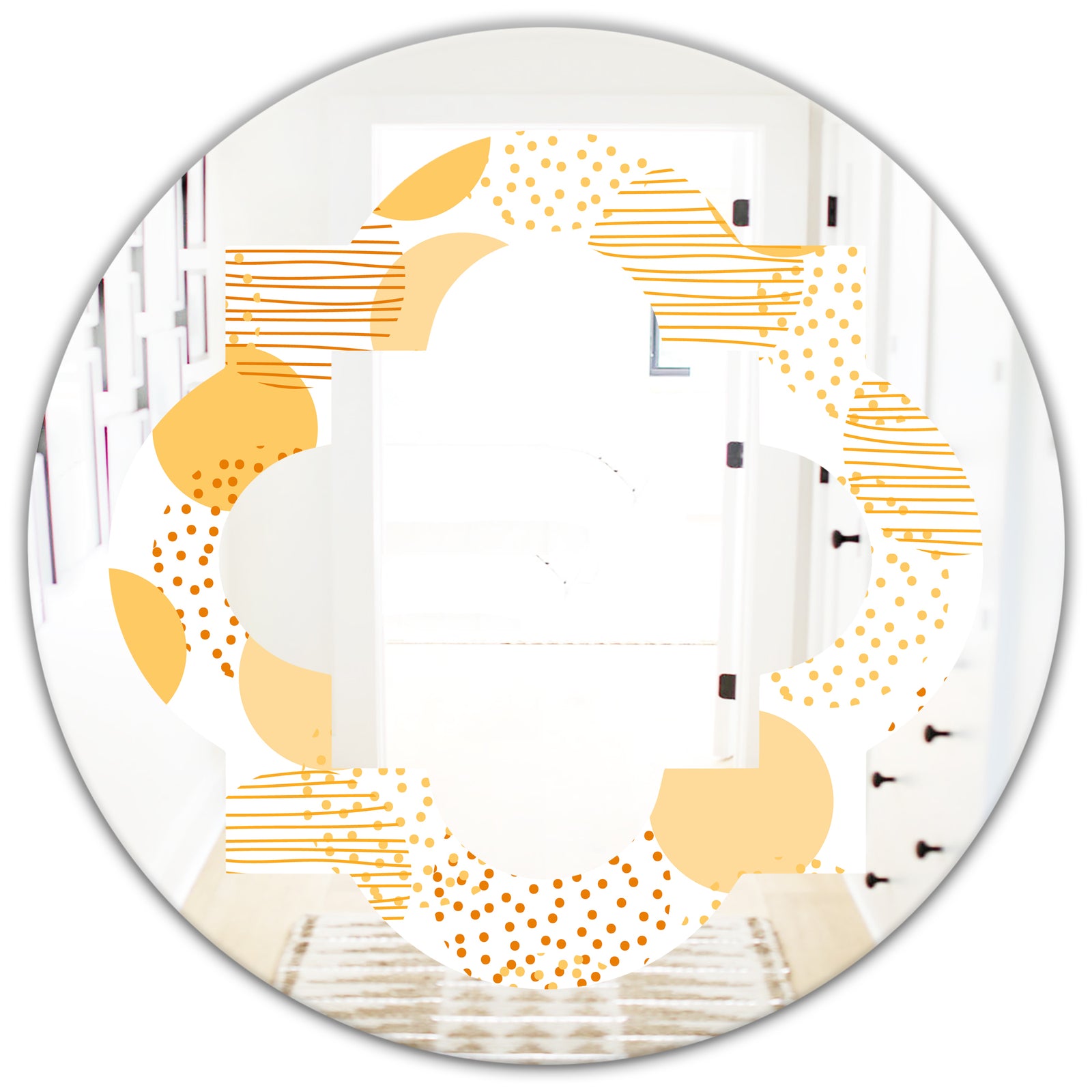 Circular Abstract Retro Geometric IX - Modern Round or Oval Wall Mirror - Quatrefoil