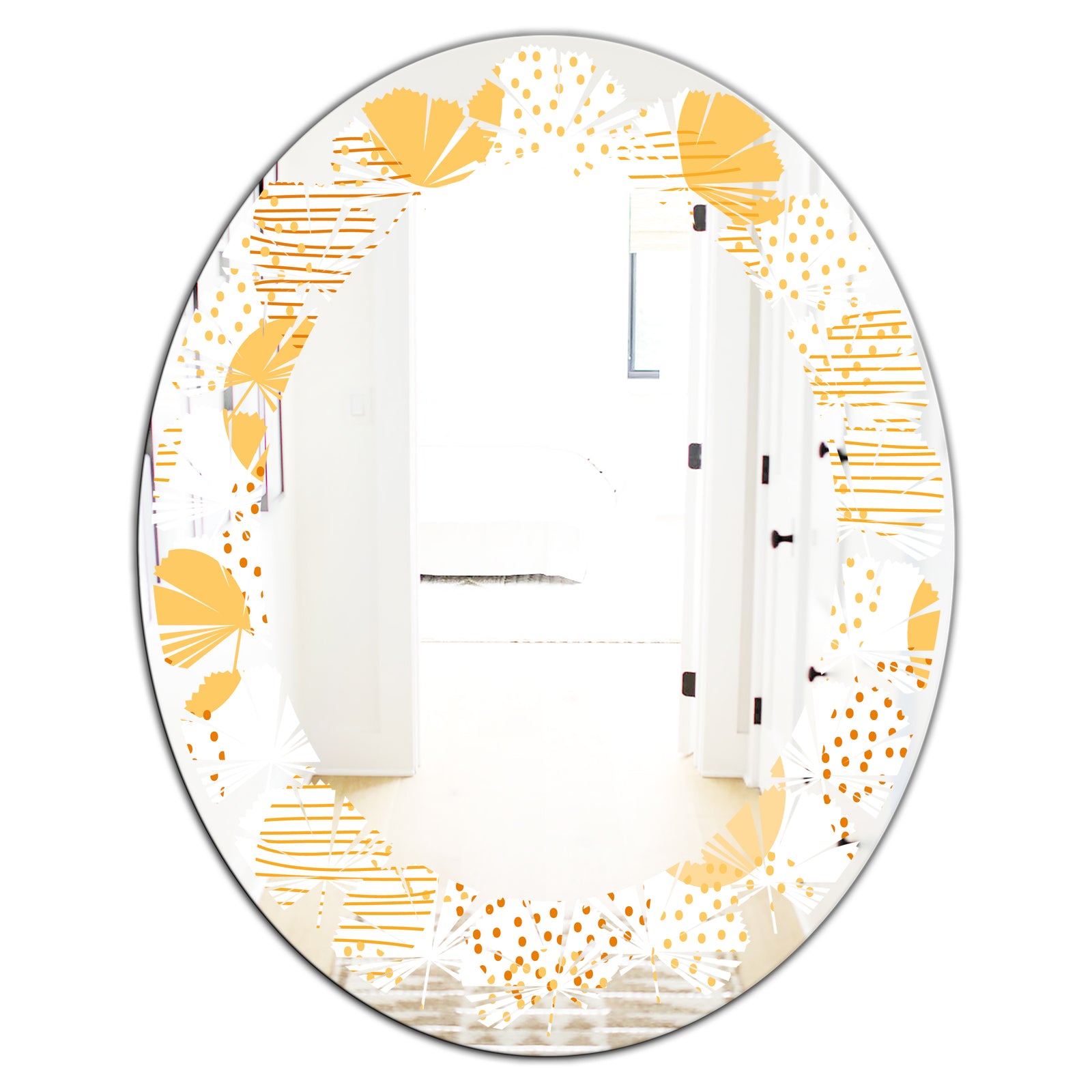 Circular Abstract Retro Geometric IX - Modern Round or Oval Wall Mirror - Leaves