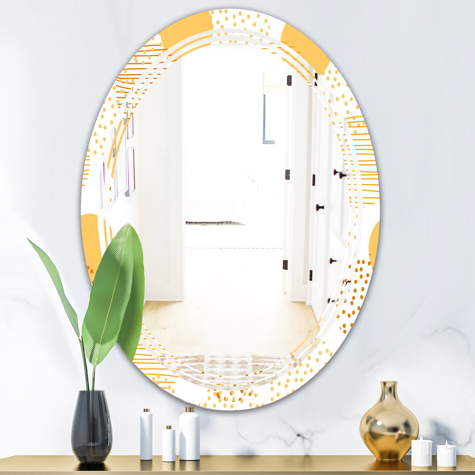 Circular Abstract Retro Geometric IX - Modern Round or Oval Wall Mirror - Triple C