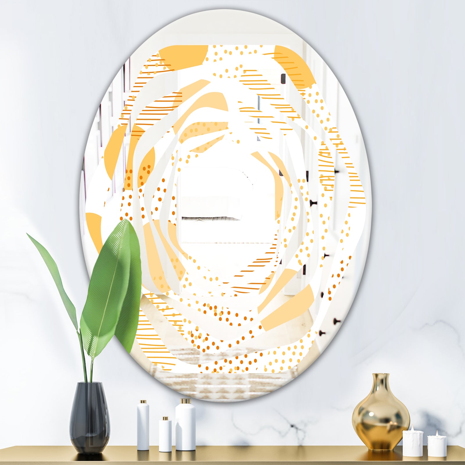 Circular Abstract Retro Geometric IX - Modern Round or Oval Wall Mirror - Whirl